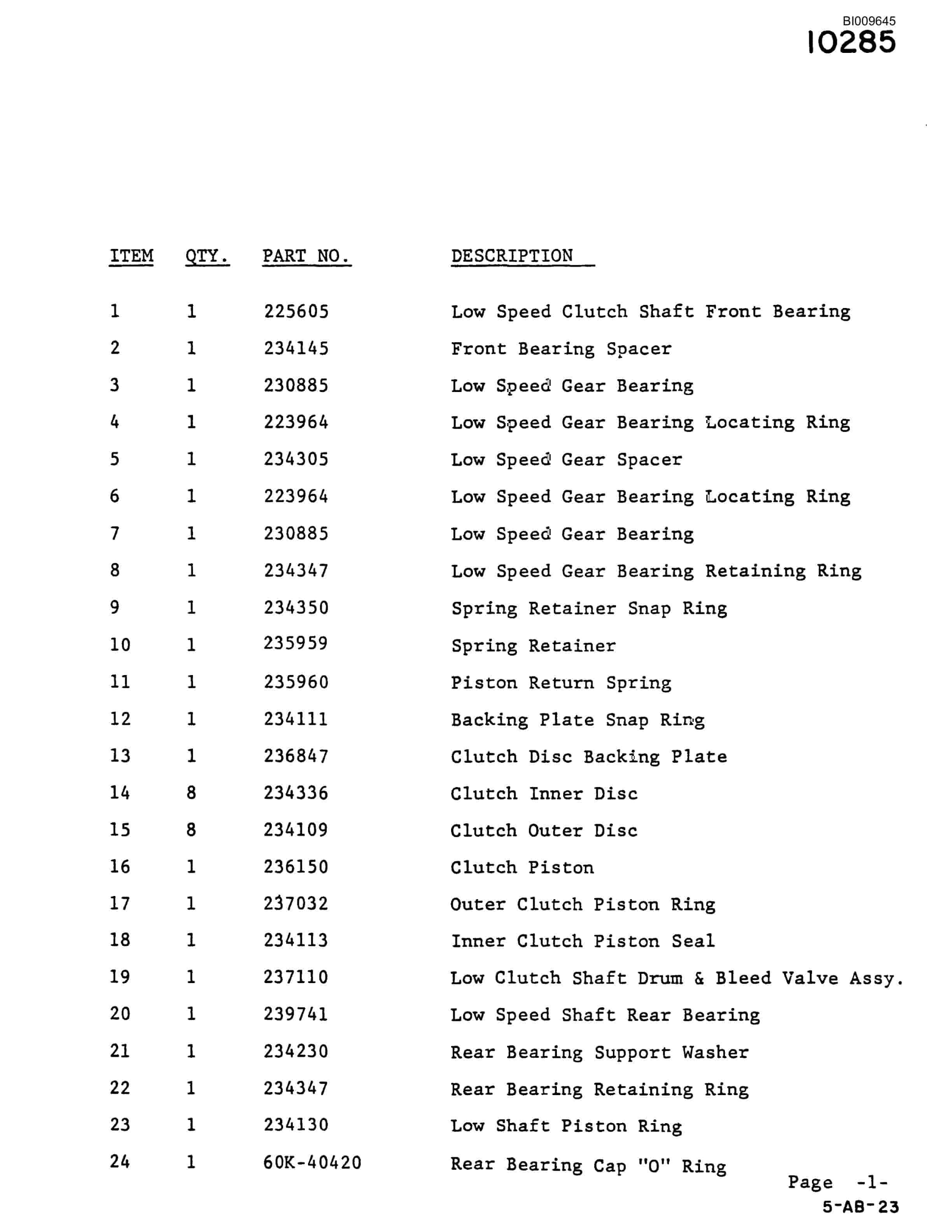 Bucyrus 640 DJC-GD Parts Catalog BI009645-2