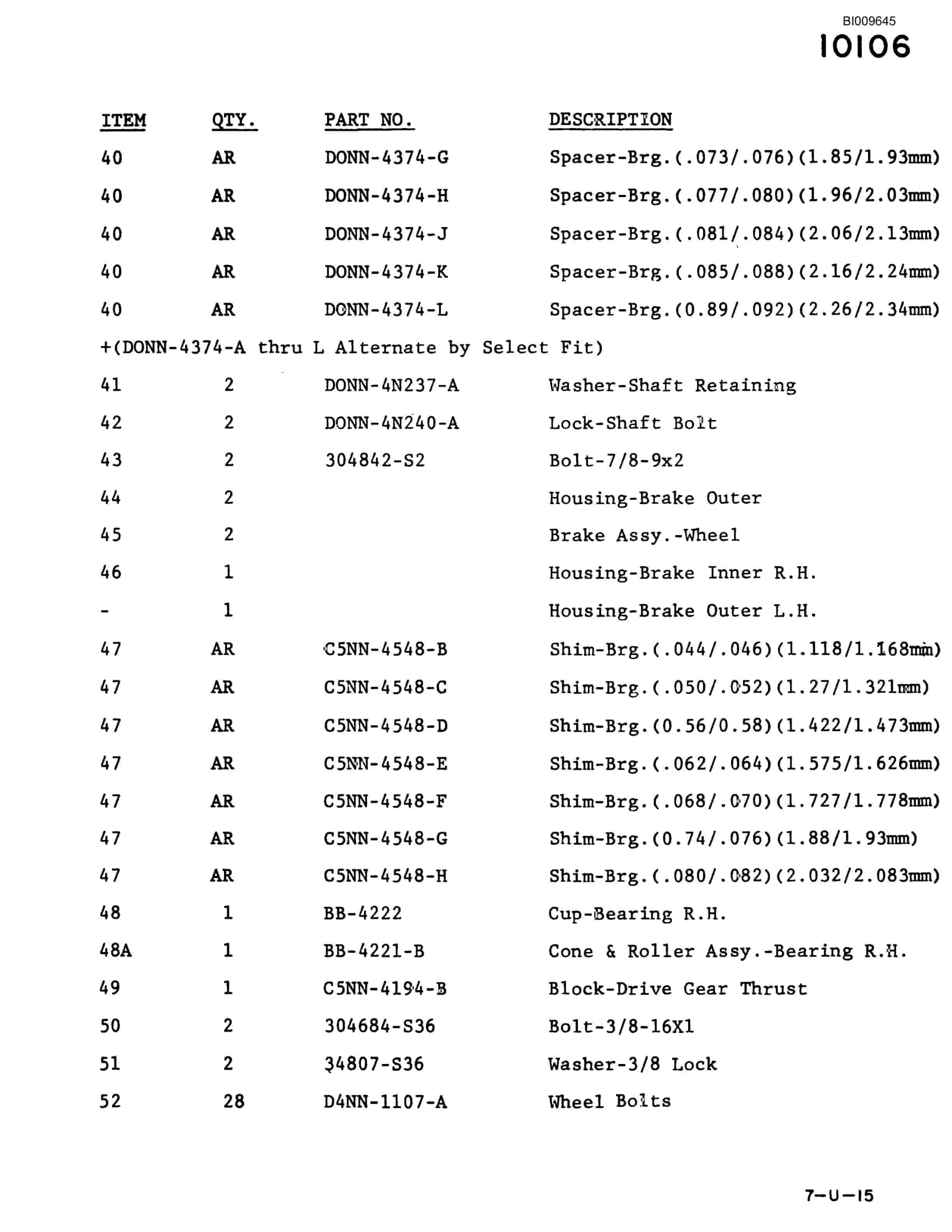 Bucyrus 640 DJC-GD Parts Catalog BI009645-3