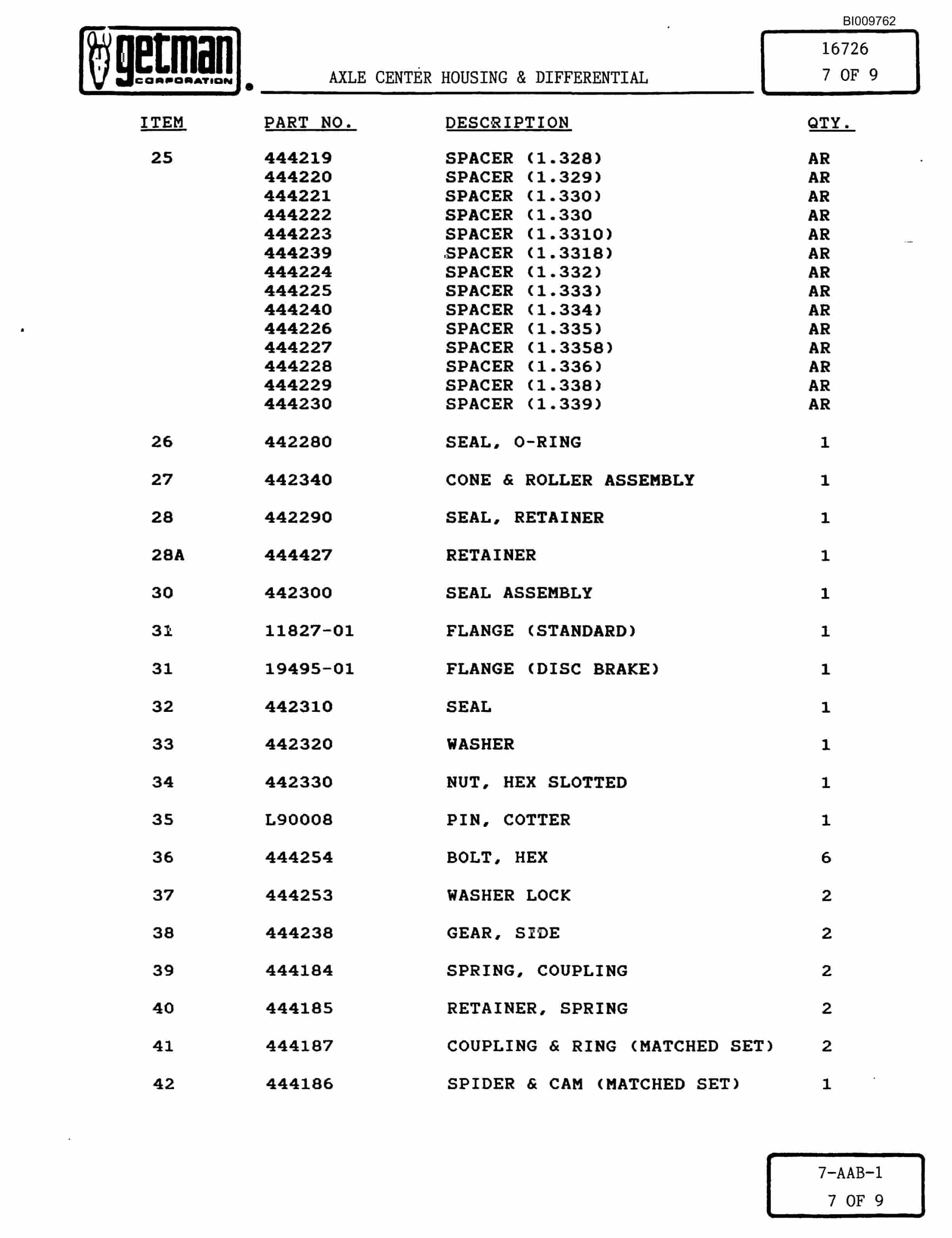 Bucyrus 640 DJC Parts Catalog BI009762-5