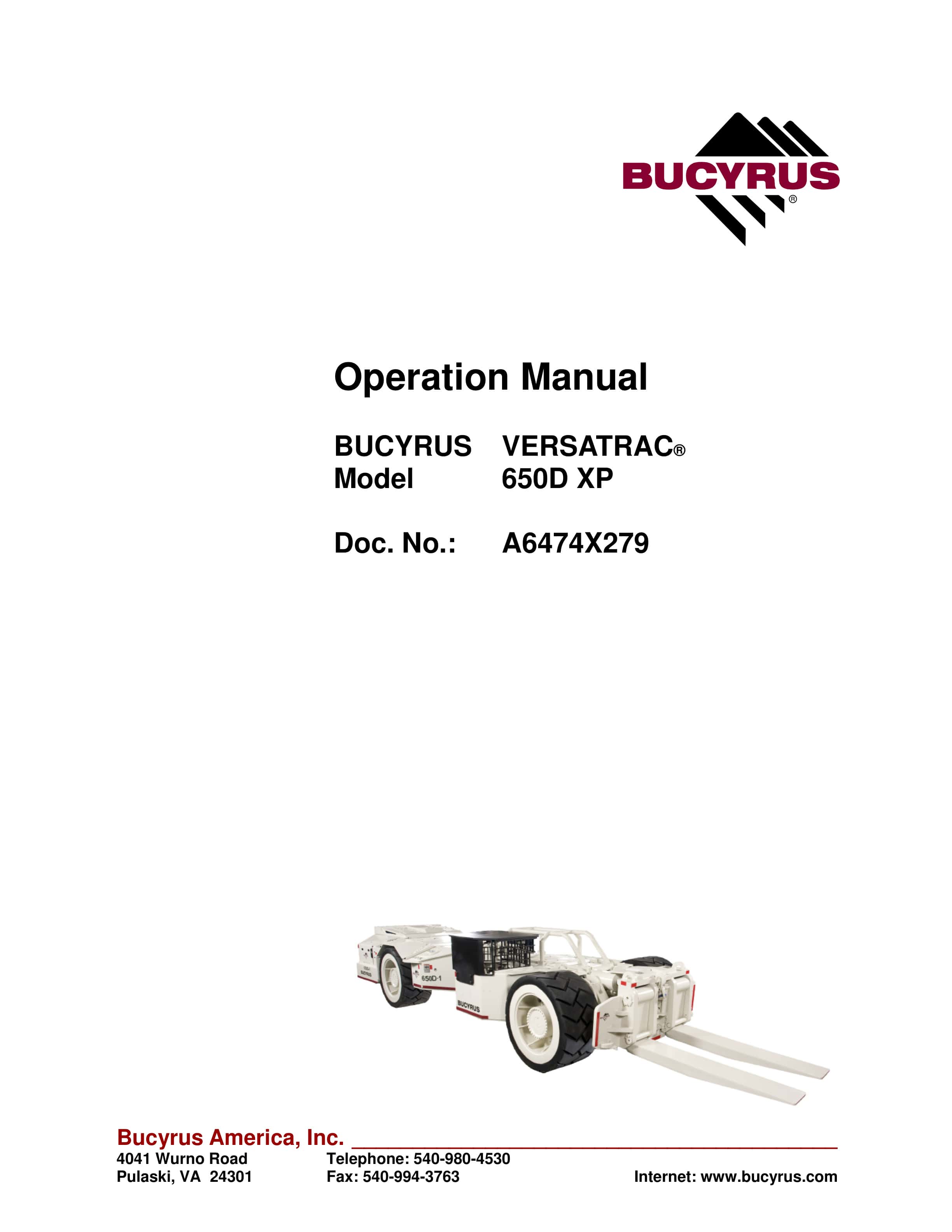 Bucyrus 650D XP Versatrac Operation Manual A6474X279