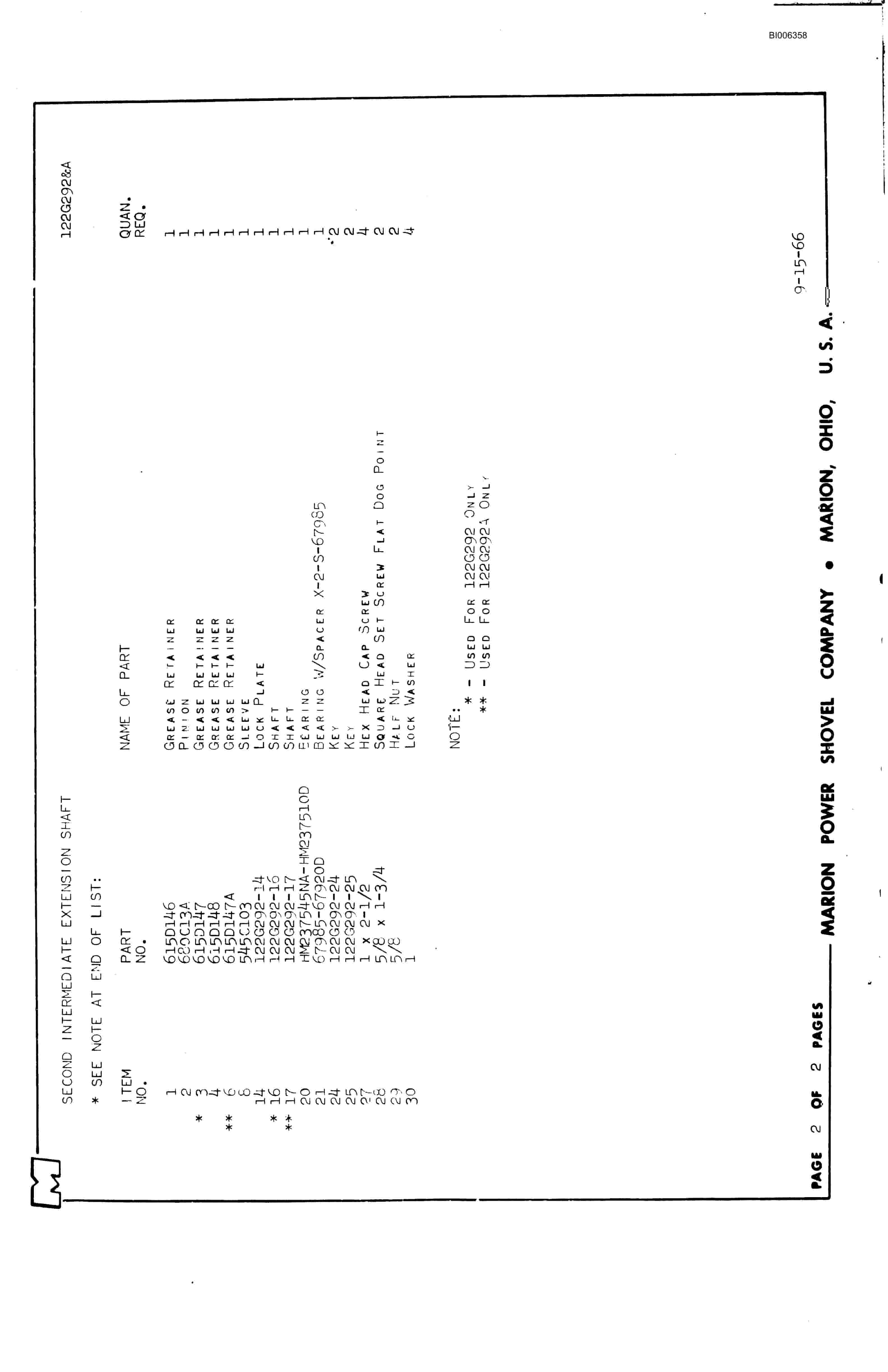 Bucyrus 7400 Parts Catalog BI006358-2