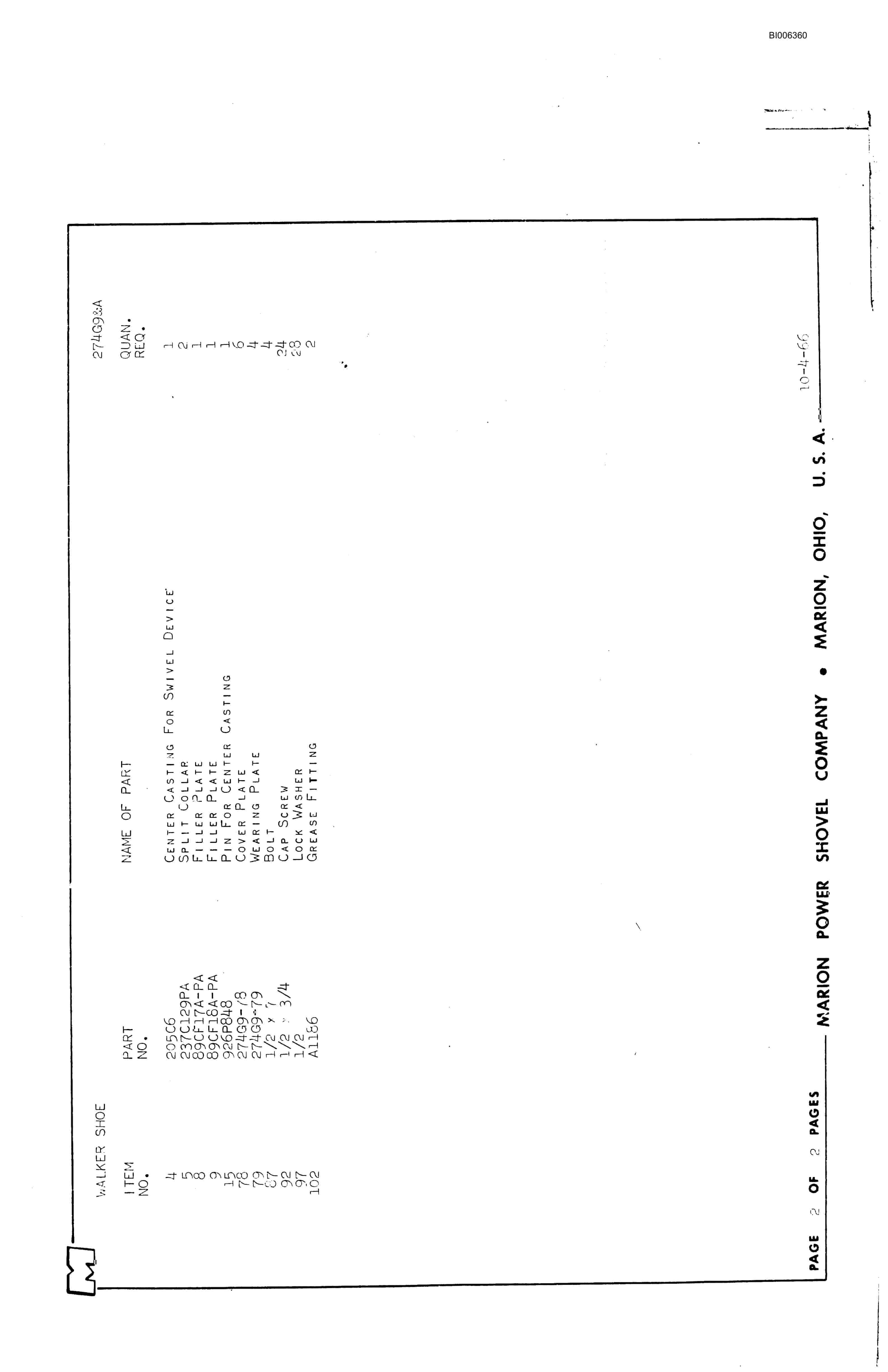 Bucyrus 7400 Parts Catalog BI006360-5