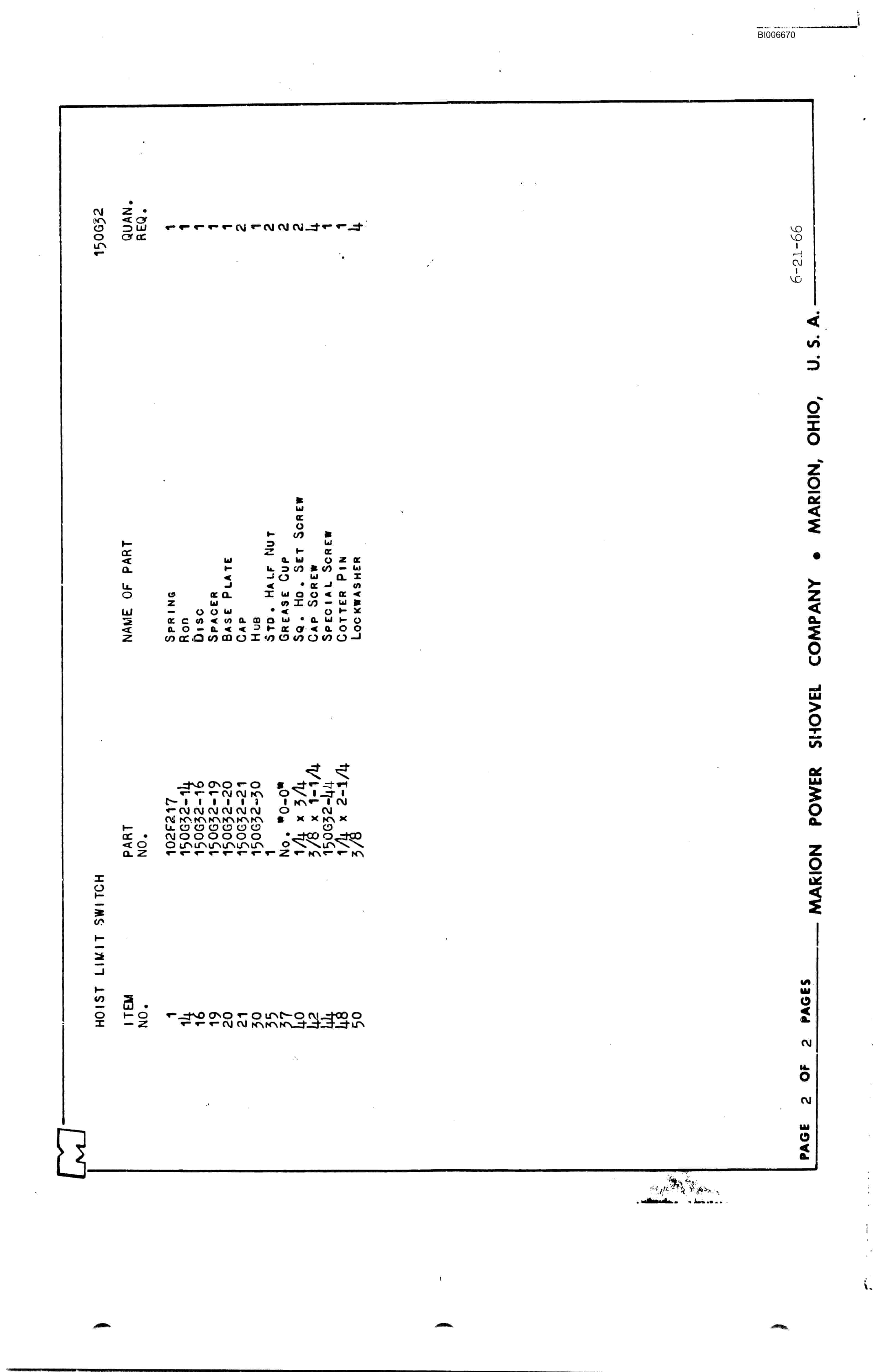 Bucyrus 7400 Parts Catalog BI006670-5