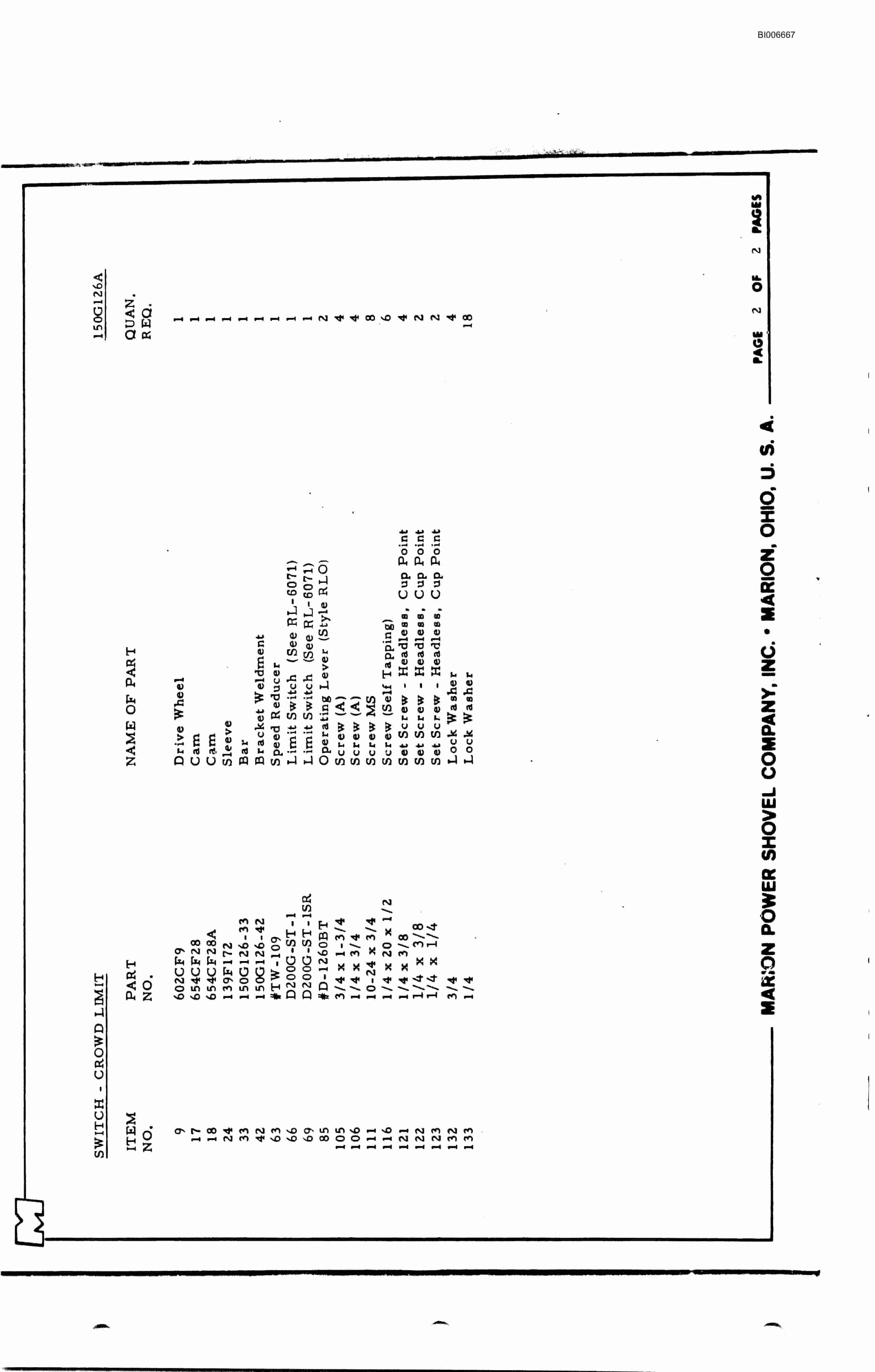Bucyrus 7500 Parts Catalog BI006667-3