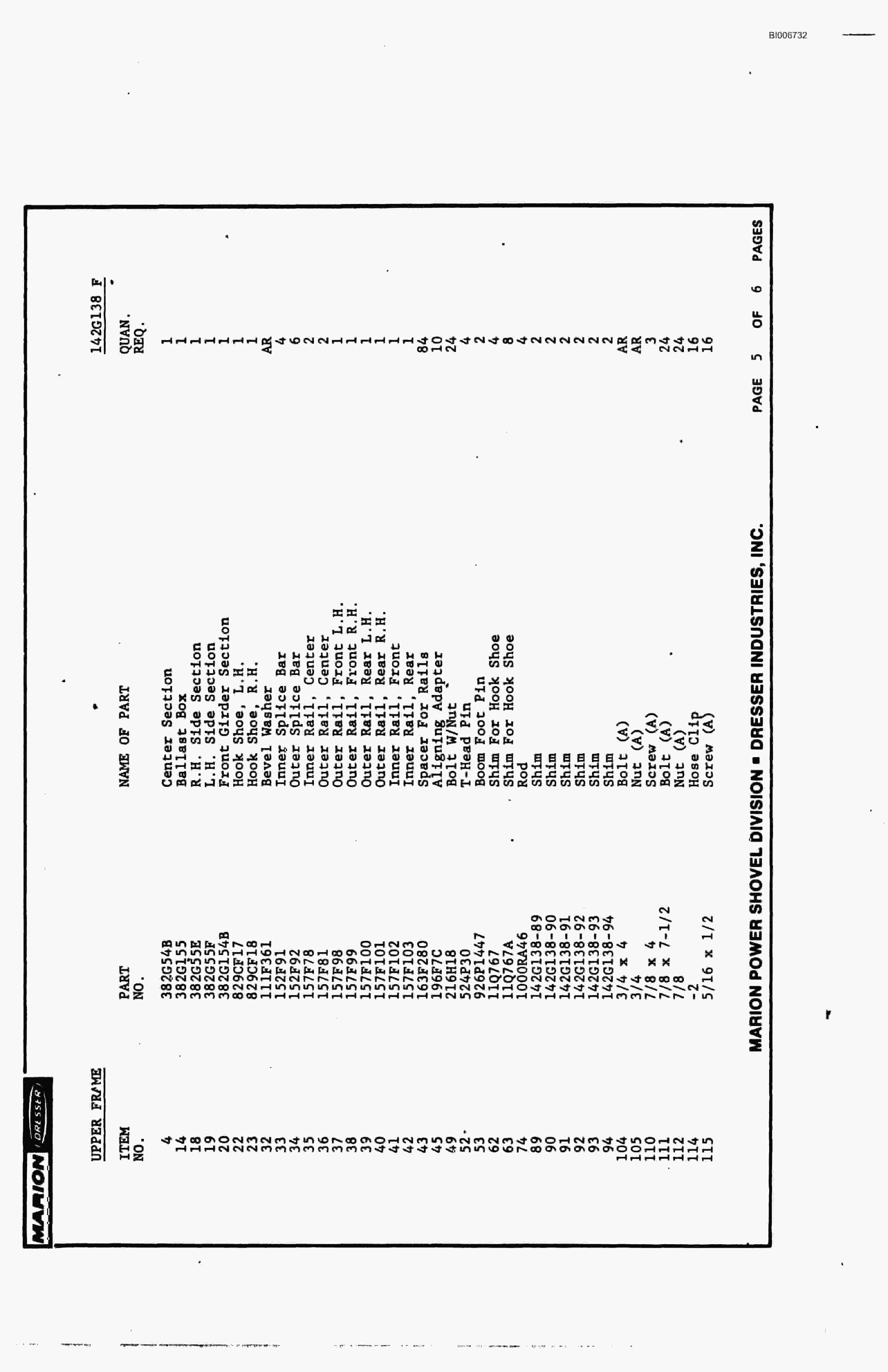 Bucyrus 7500 Parts Catalog BI006732-2