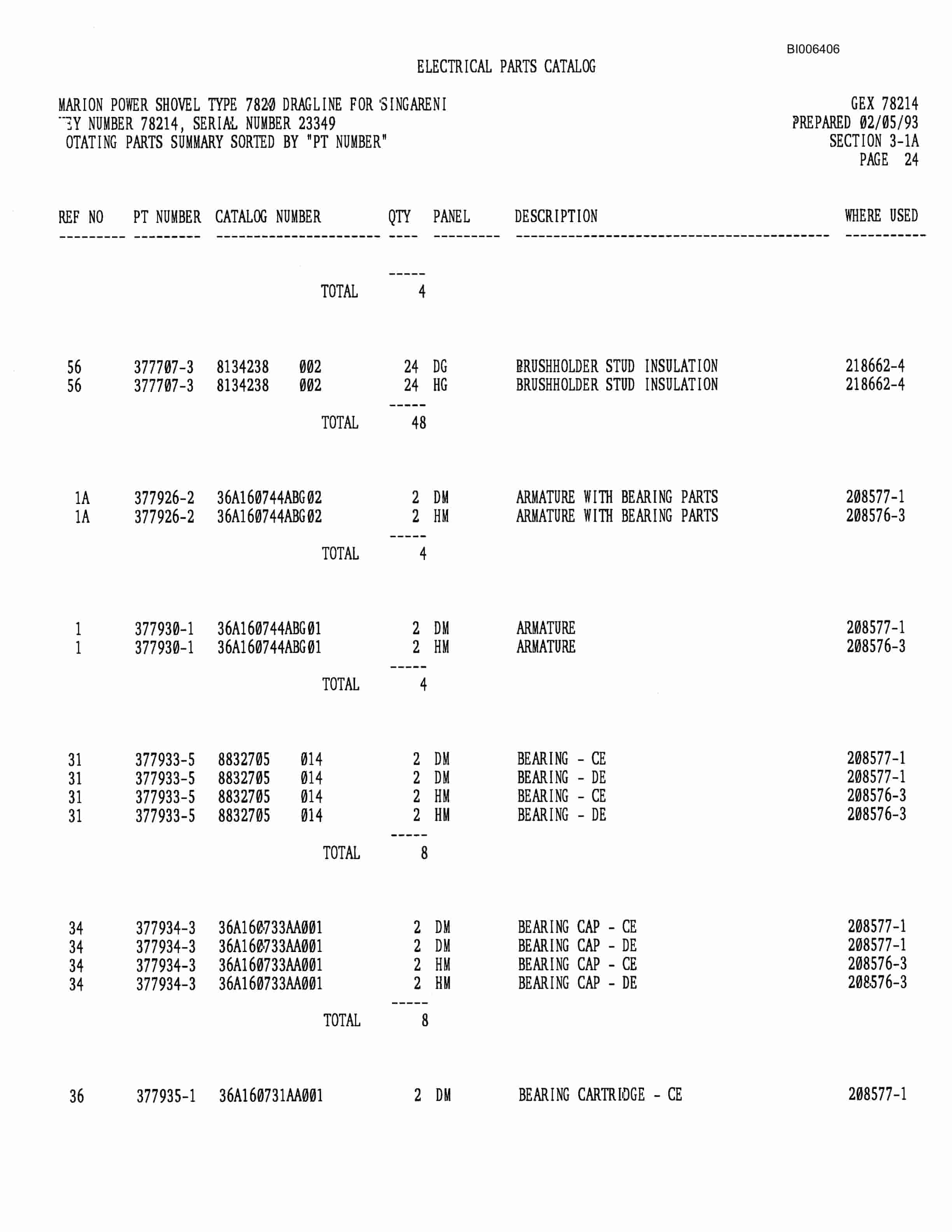 Bucyrus 7820 Dragline Parts Catalog BI006406-2