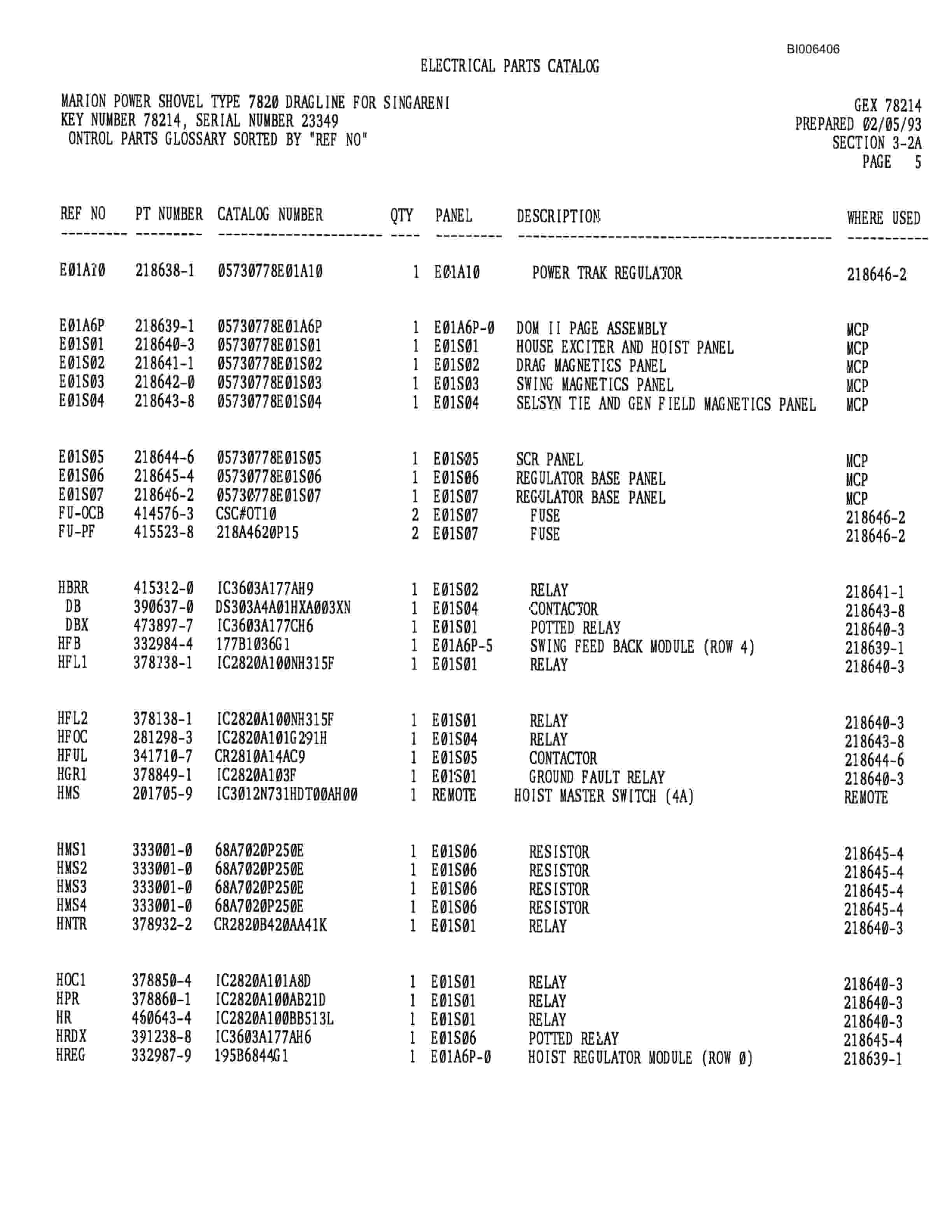 Bucyrus 7820 Dragline Parts Catalog BI006406-3