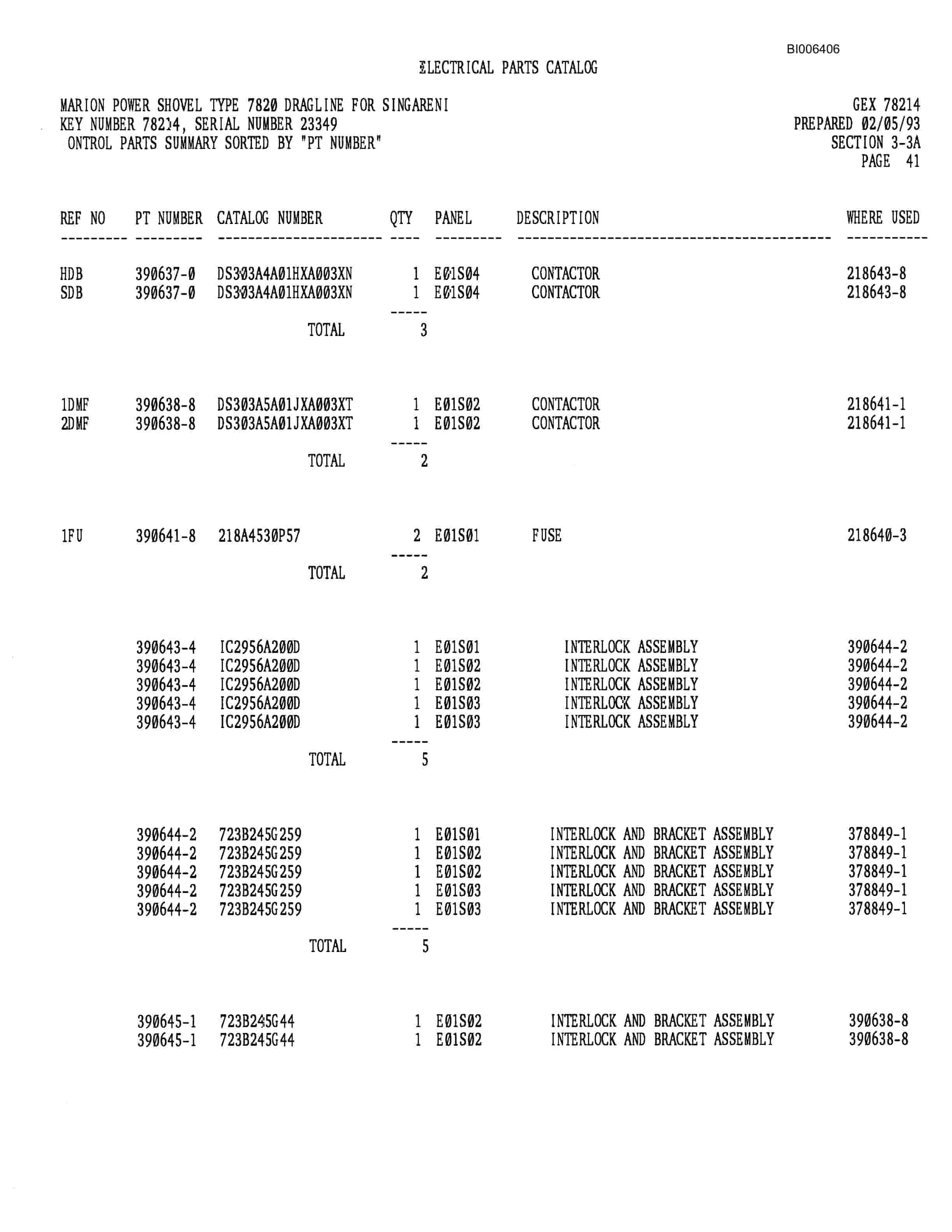 Bucyrus 7820 Dragline Parts Catalog BI006406-5