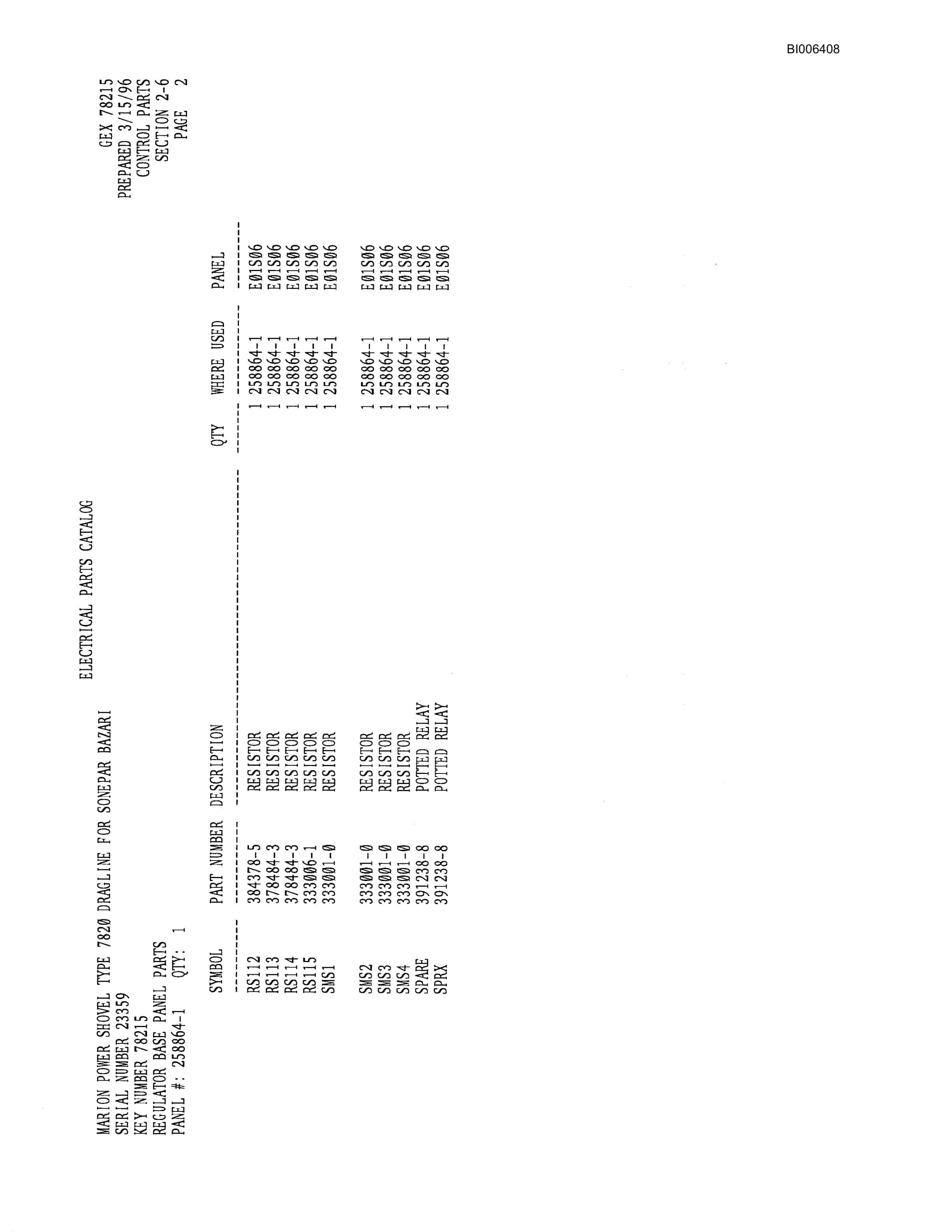 Bucyrus 7820 Dragline Parts Catalog BI006408-2