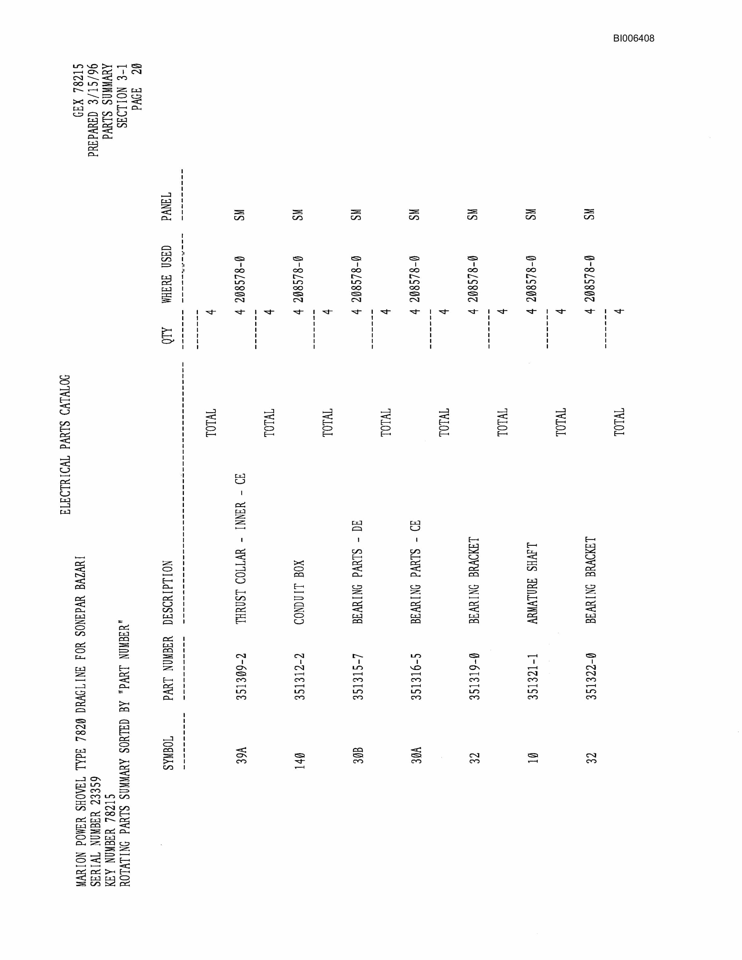 Bucyrus 7820 Dragline Parts Catalog BI006408-3