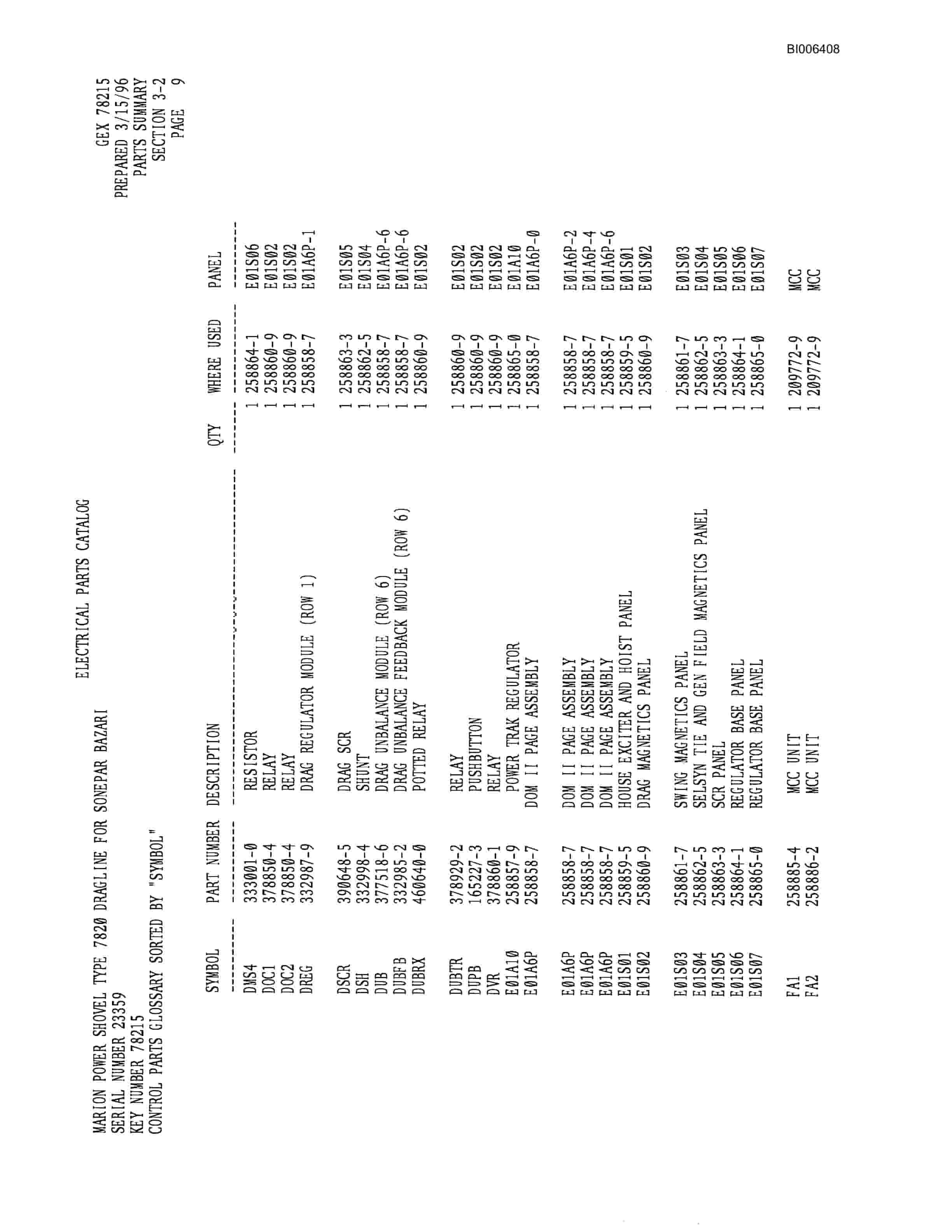 Bucyrus 7820 Dragline Parts Catalog BI006408-4