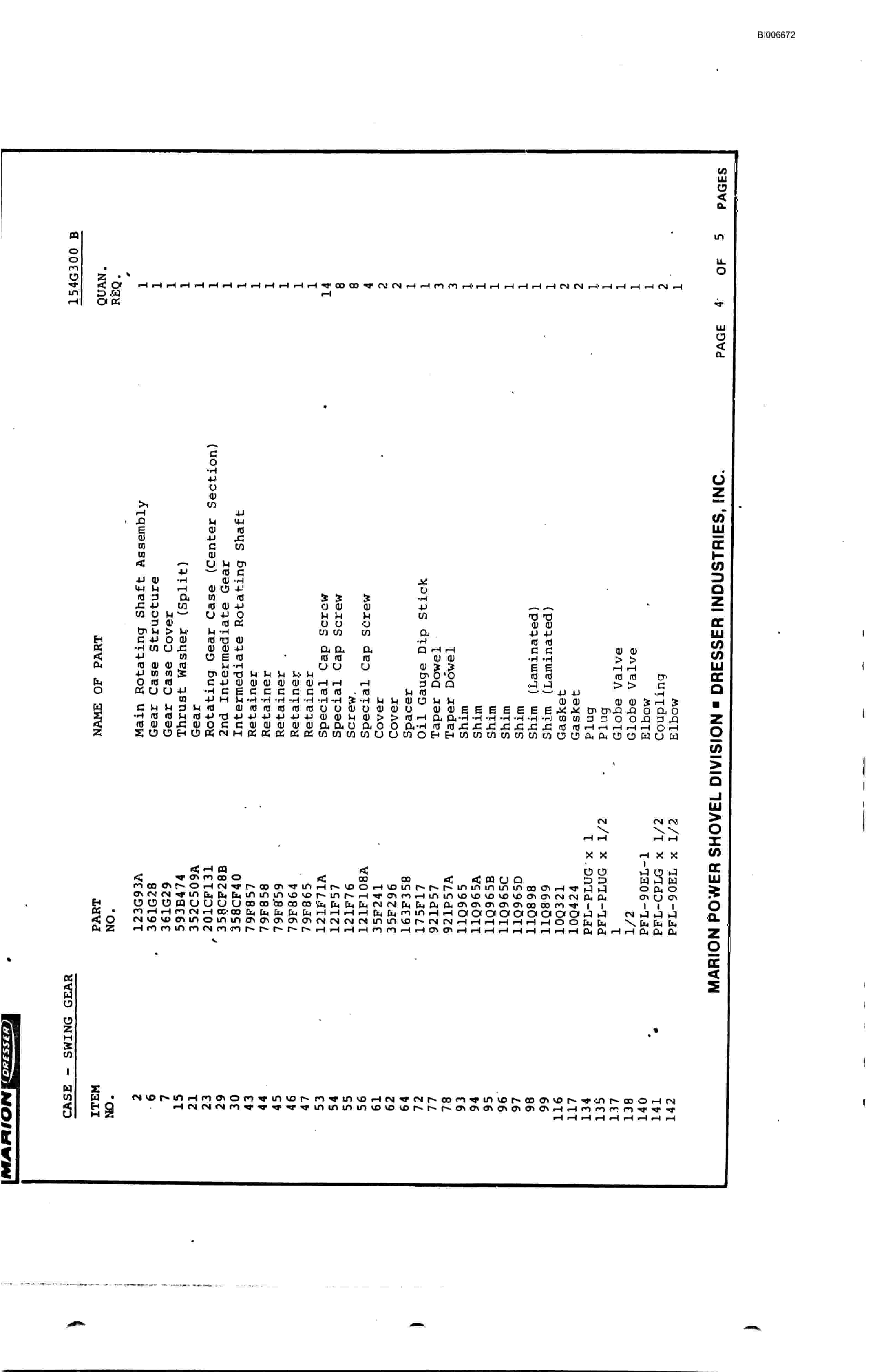 Bucyrus 7820 Parts Catalog BI006672-2