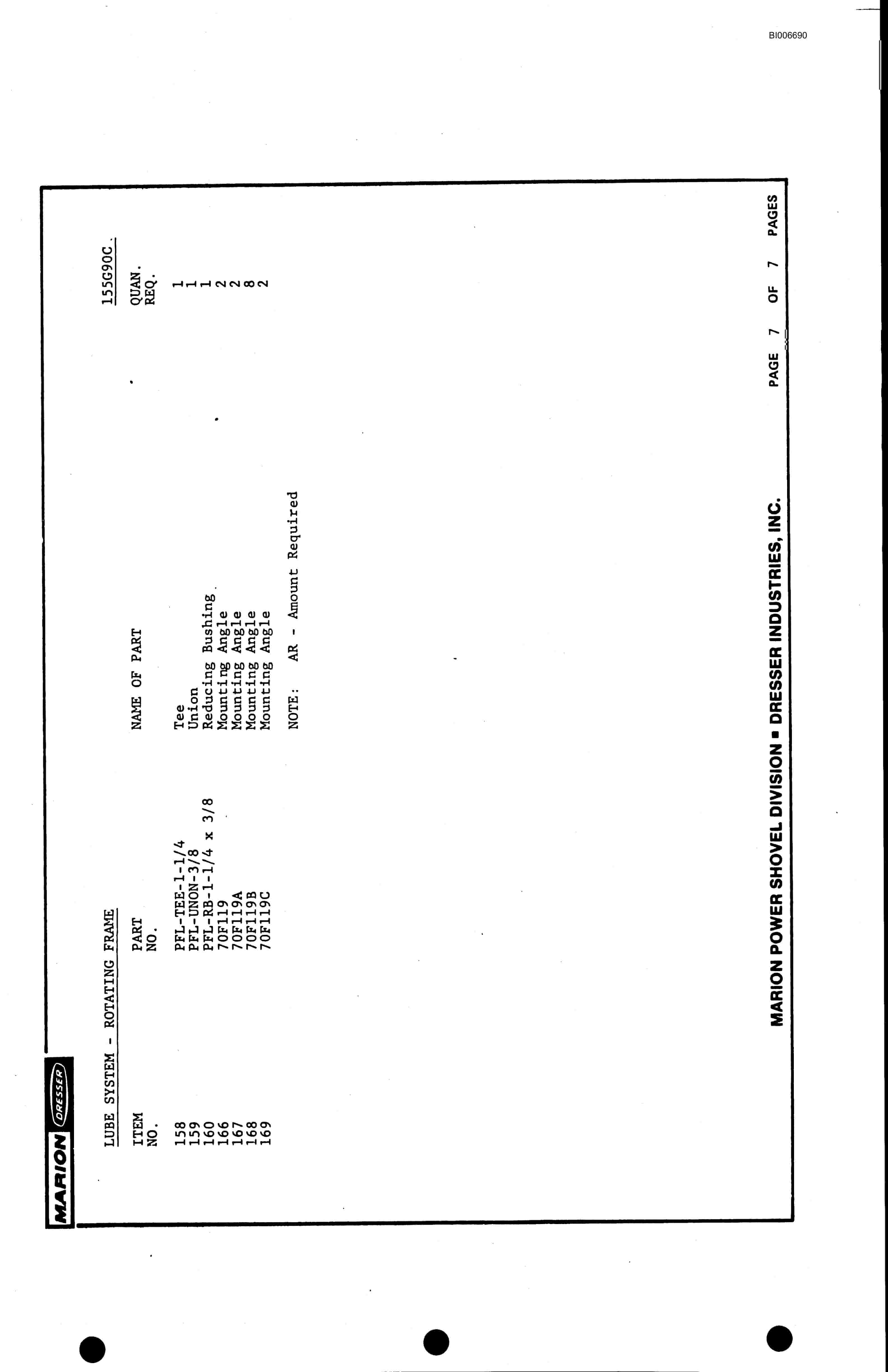 Bucyrus 7820 Parts Catalog BI006690-3