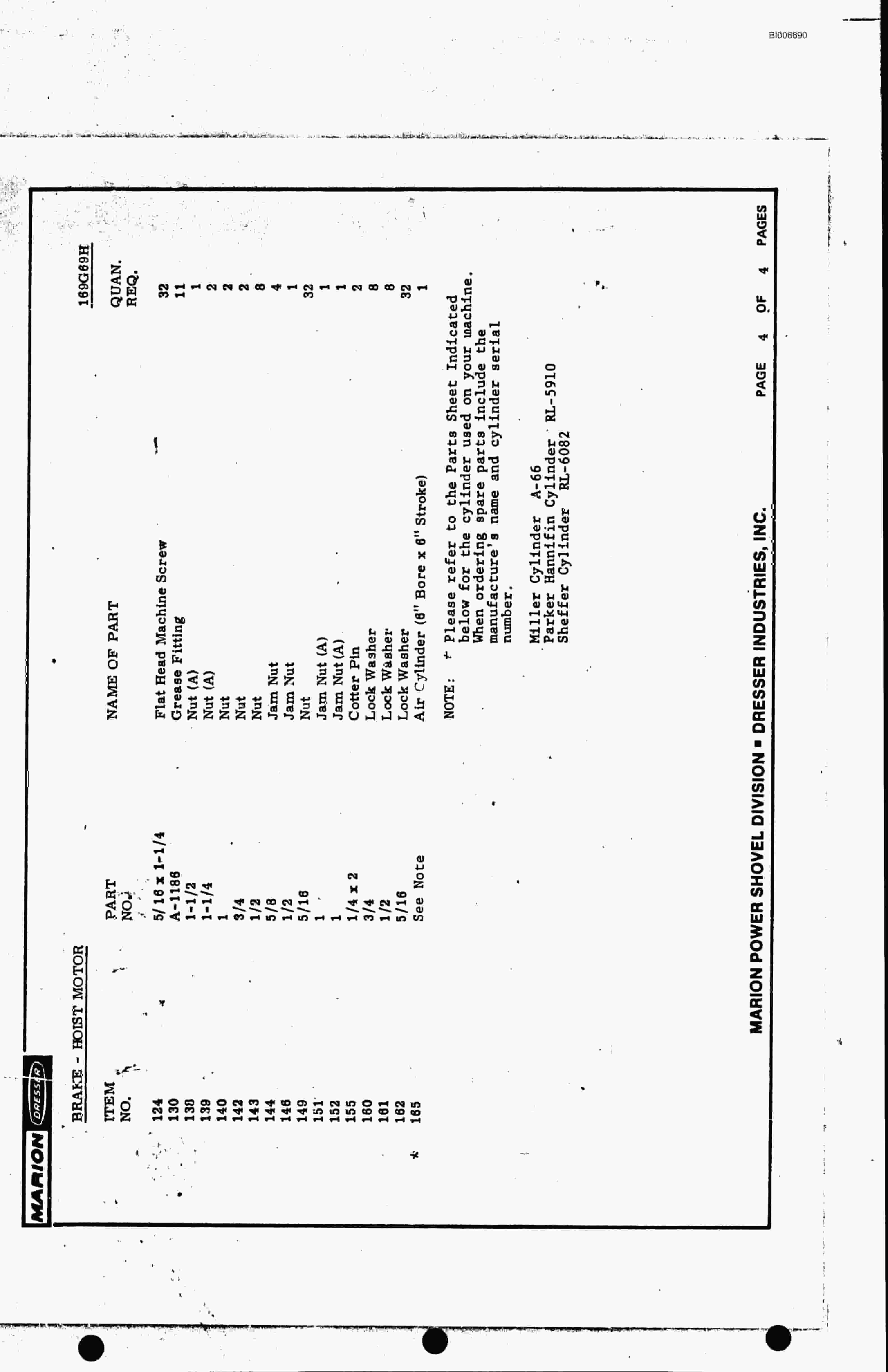 Bucyrus 7820 Parts Catalog BI006690-4