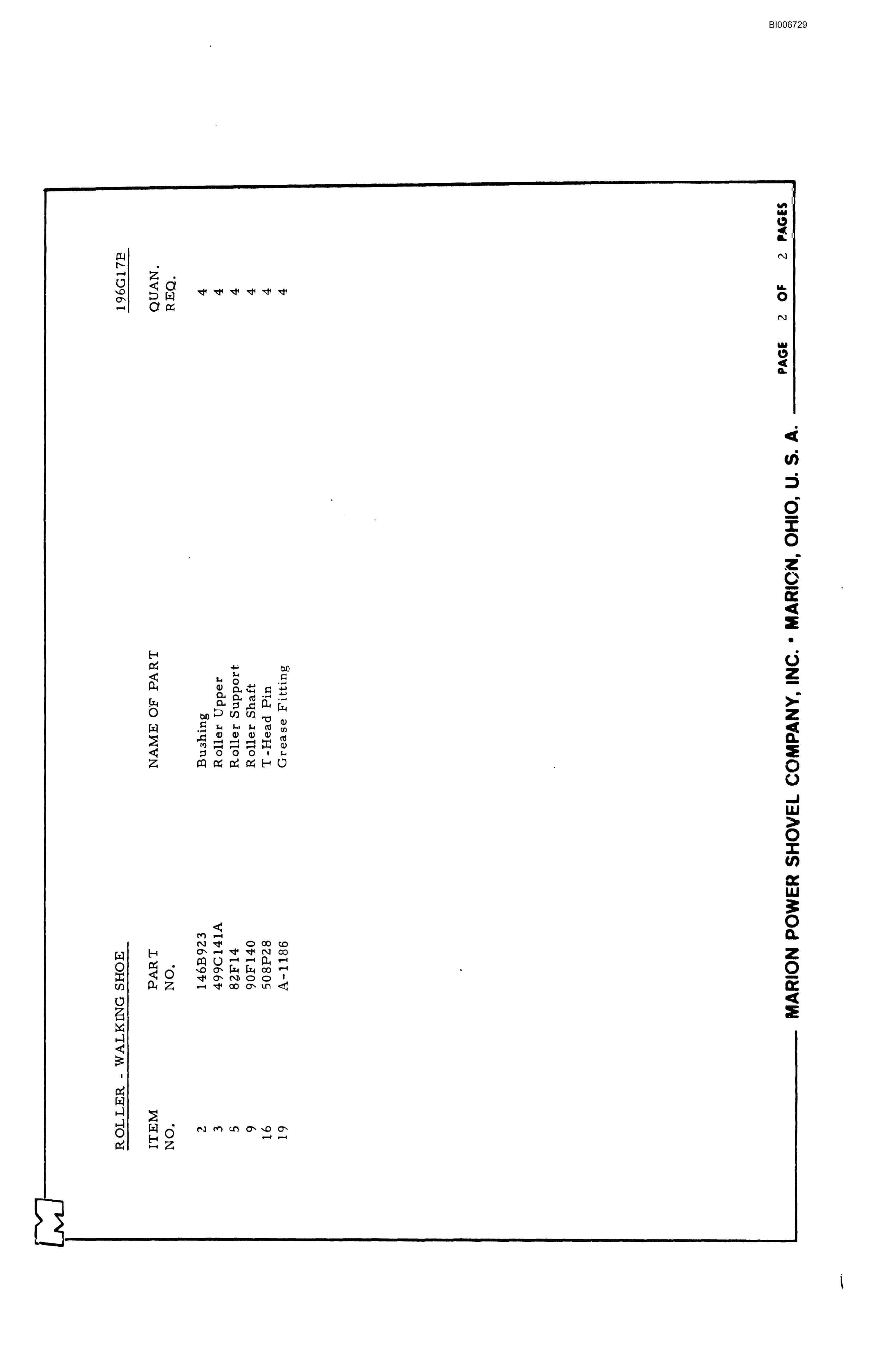 Bucyrus 7820 Parts Catalog BI006729-2