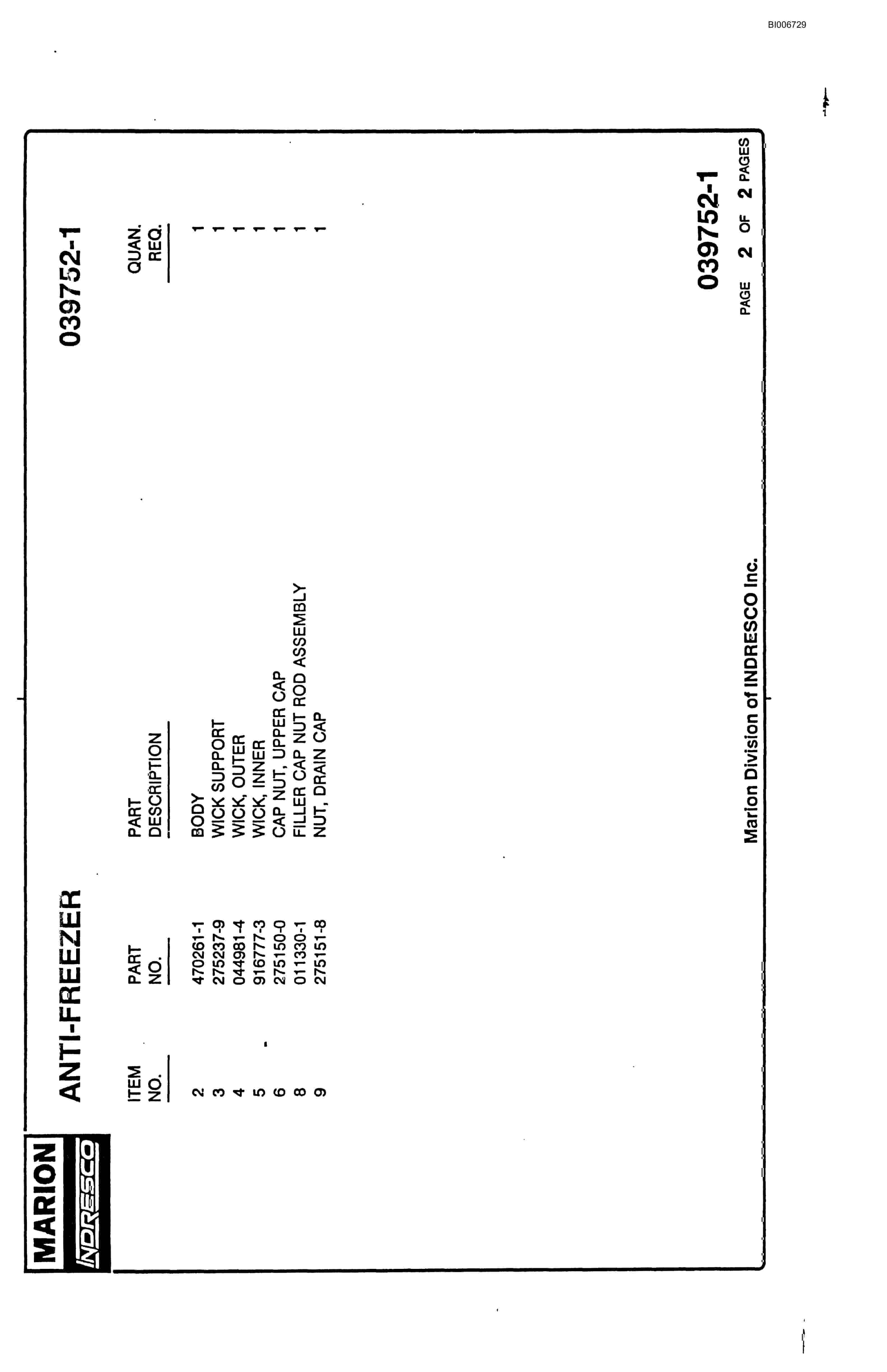 Bucyrus 7820 Parts Catalog BI006729-3