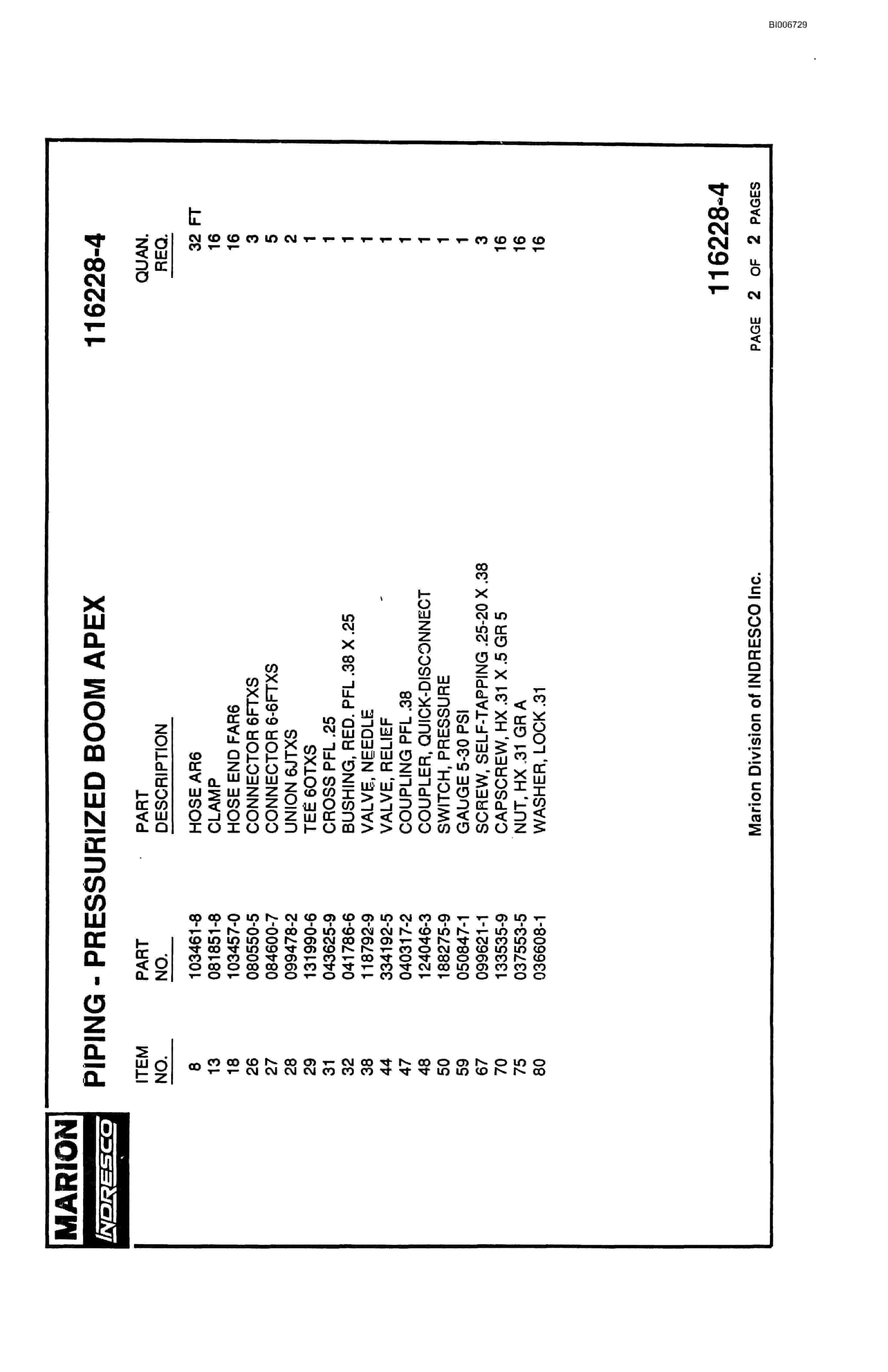 Bucyrus 7820 Parts Catalog BI006729-5