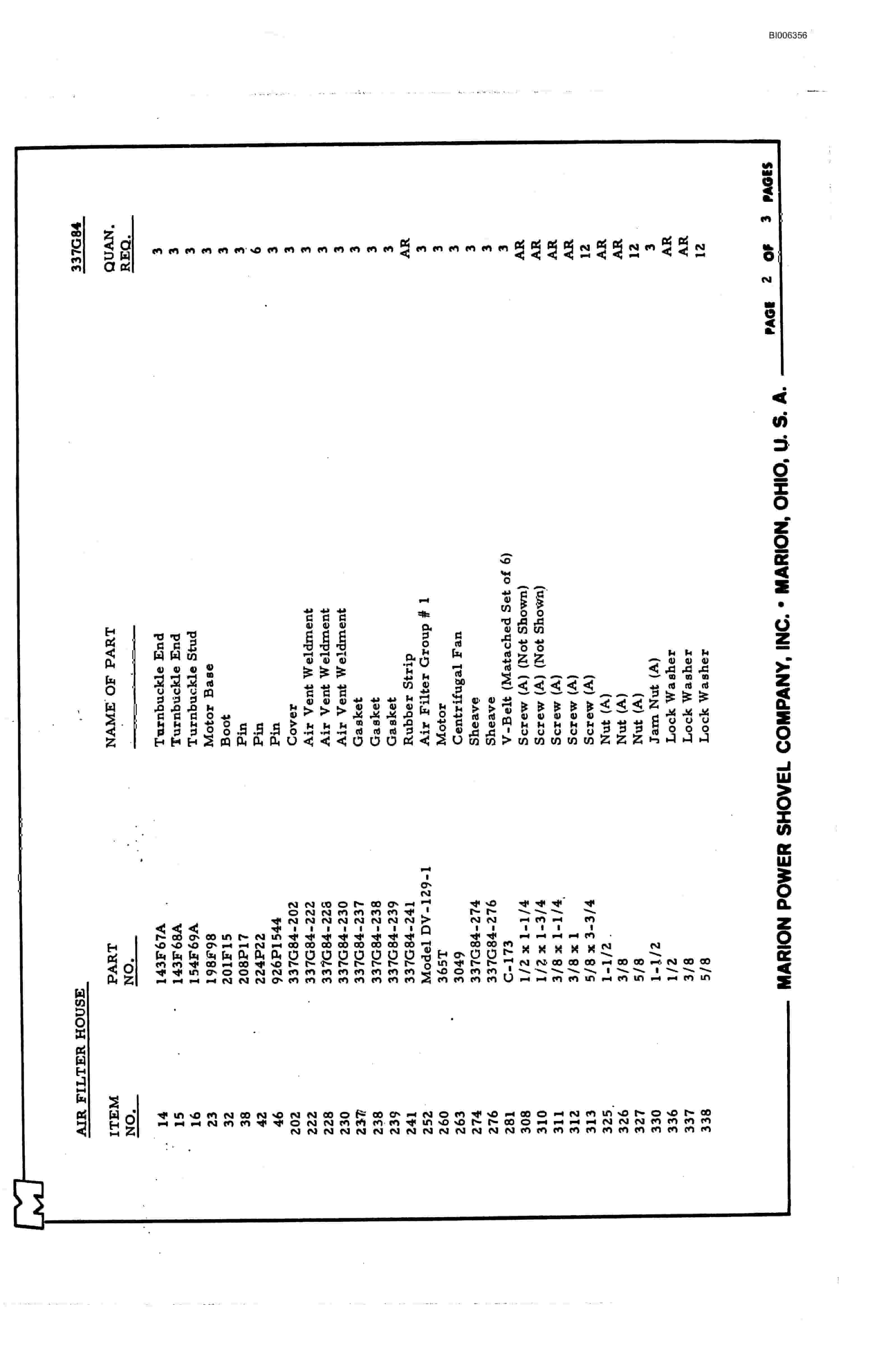 Bucyrus 7920 Parts Catalog BI006356-5