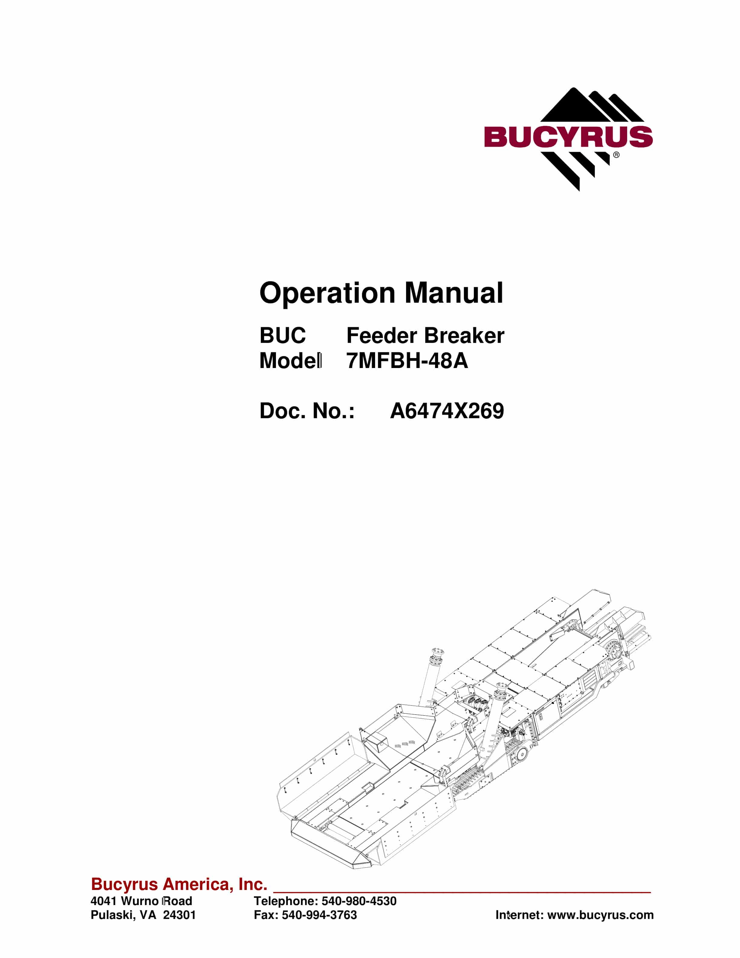 Bucyrus 7MFBH-48A Feeder Breaker Operation Manual A6474X269