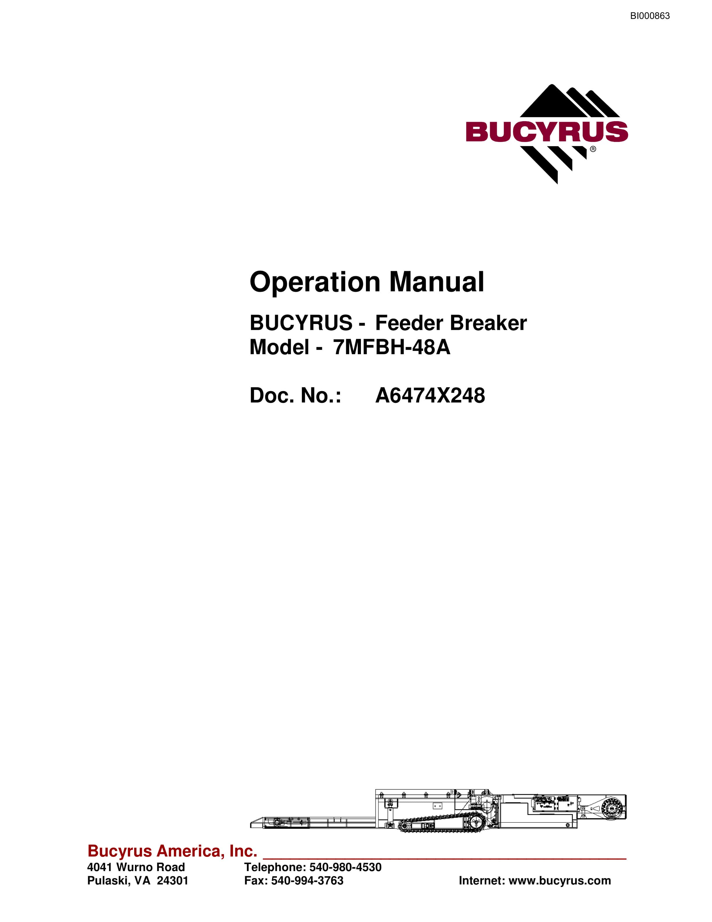 Bucyrus 7MFBH-48A Feeder Breaker Operation Manual BI000863