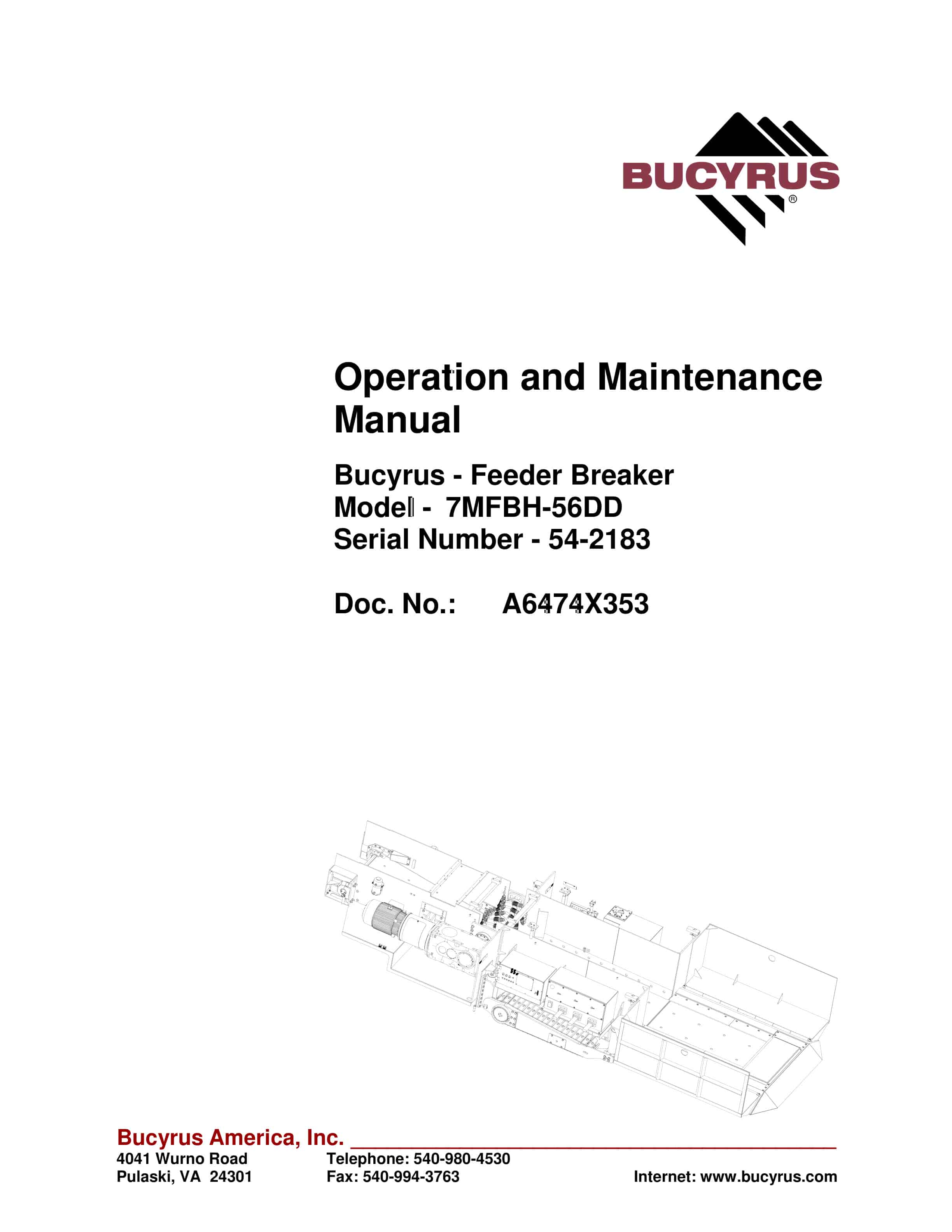 Bucyrus 7MFBH-56DD Feeder Breaker Operation And Maintenance Manual A6474X353