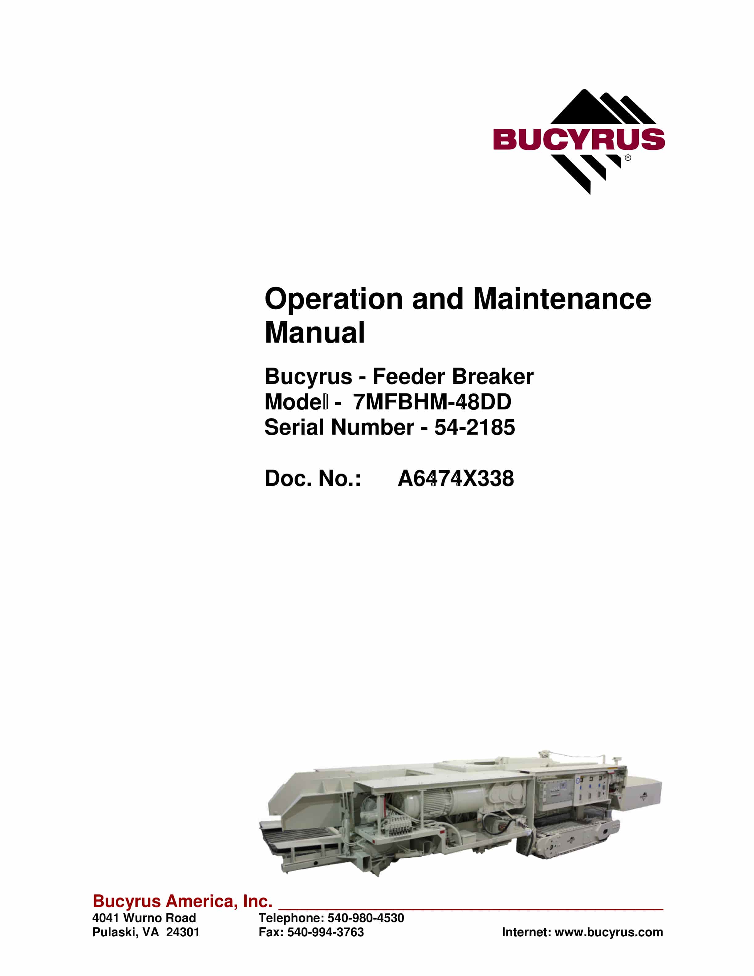 Bucyrus 7MFBHM-48DD Feeder Breaker Operation And Maintenance Manual A6474X338