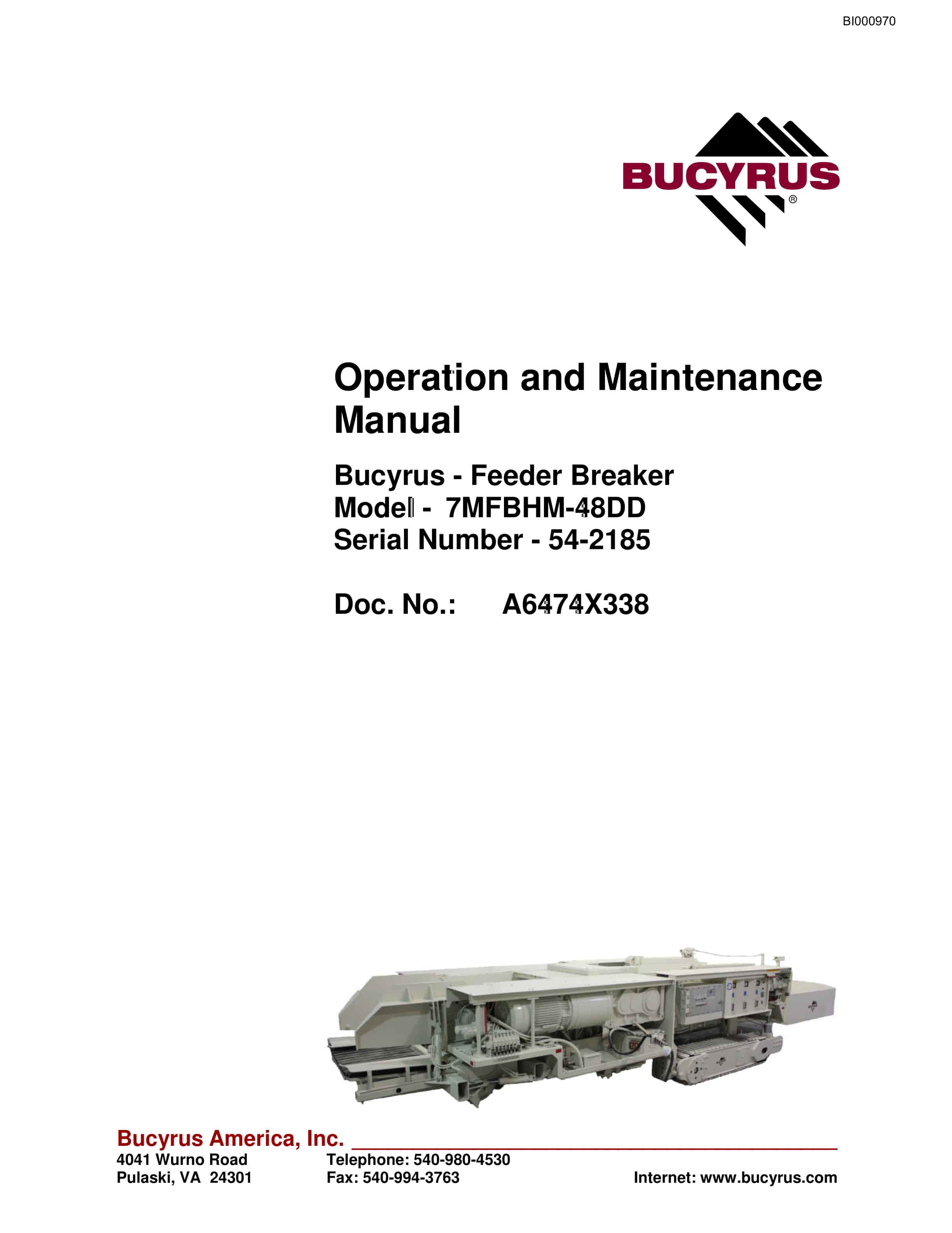 Bucyrus 7MFBHM-48DD Feeder Breaker Operation And Maintenance Manual BI000970