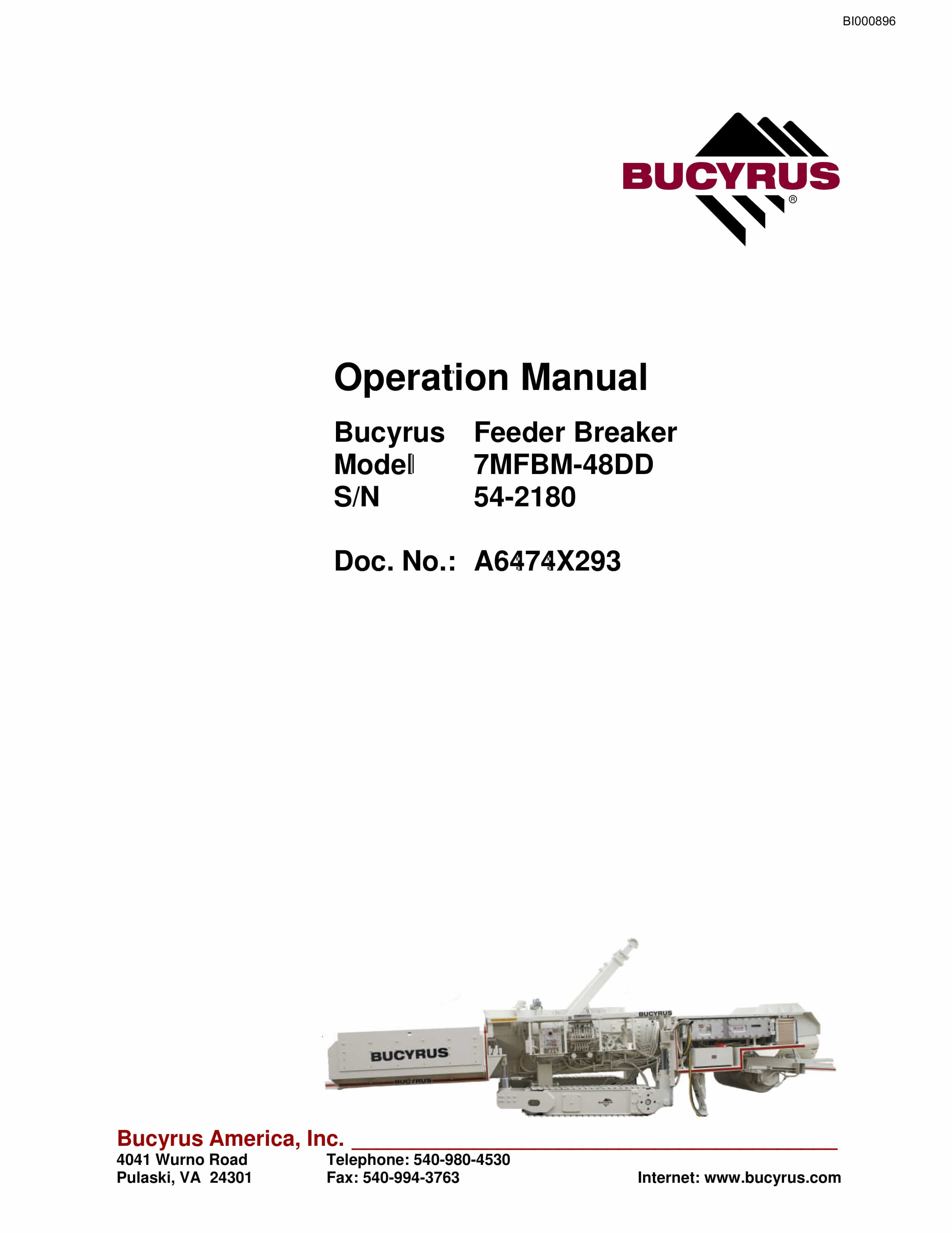 Bucyrus 7MFBM-48DD Feeder Breaker Operation Manual BI000896