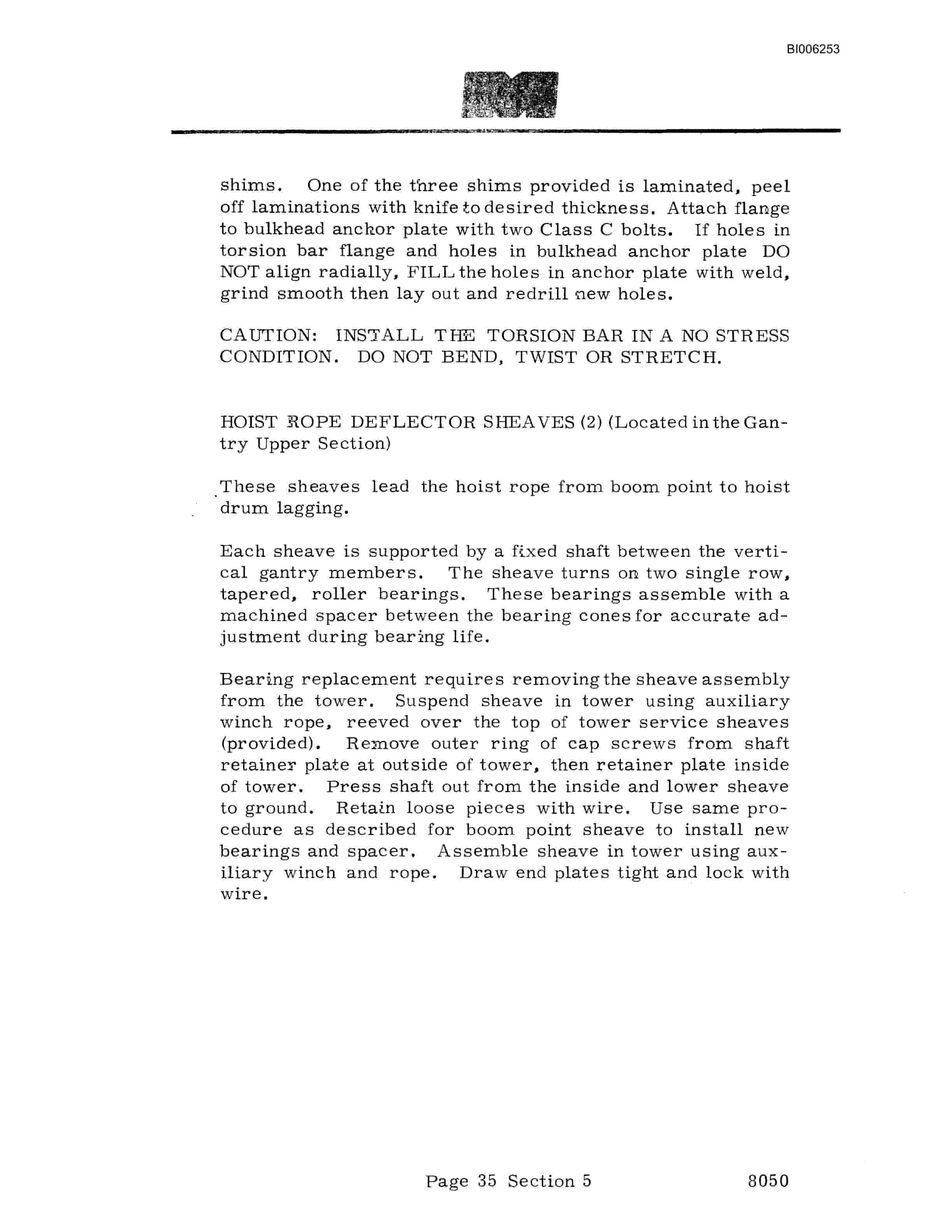 Bucyrus 8050 Dragline Technical Manual BI006253-2