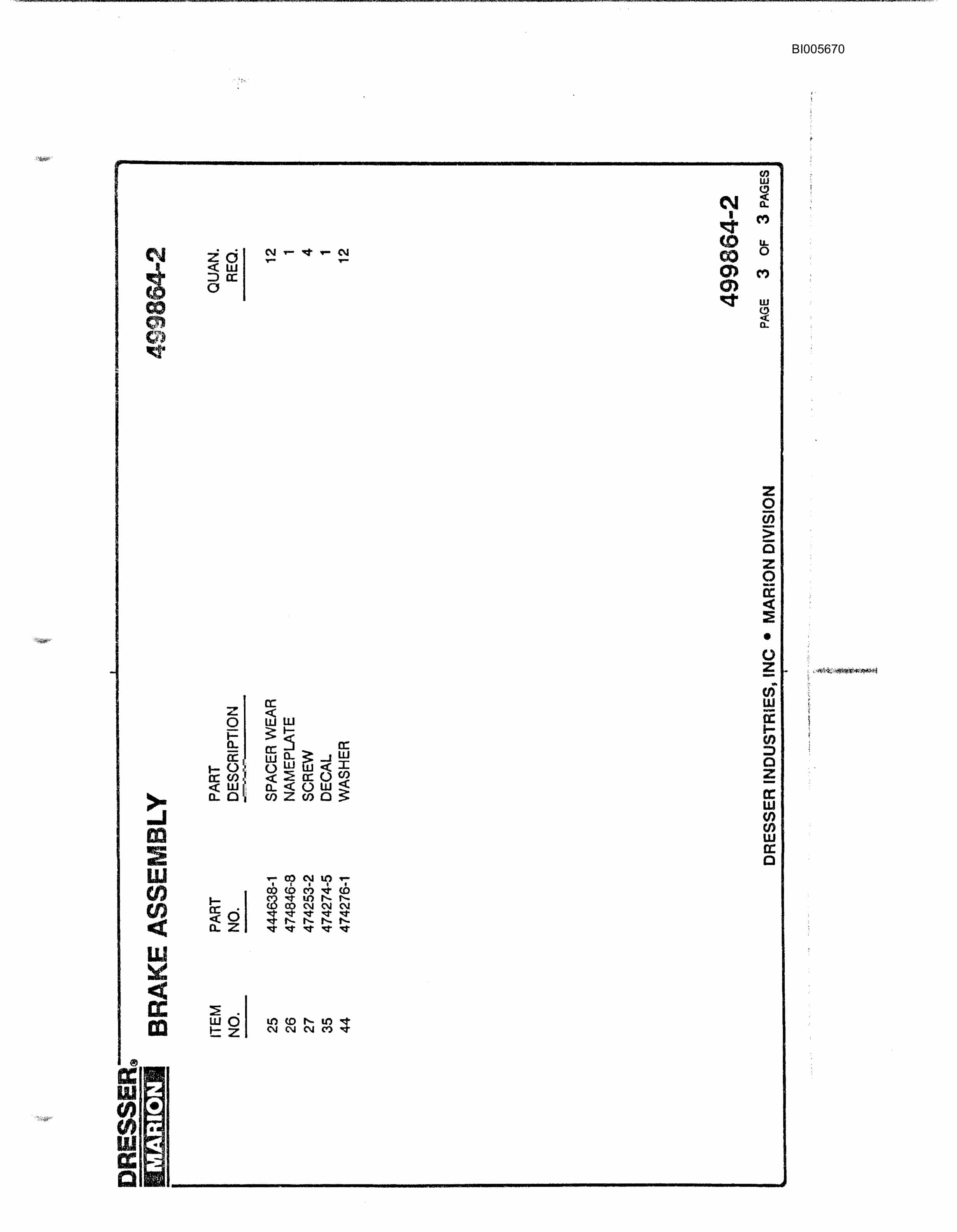 Bucyrus 8050 Parts Catalog BI005670-4