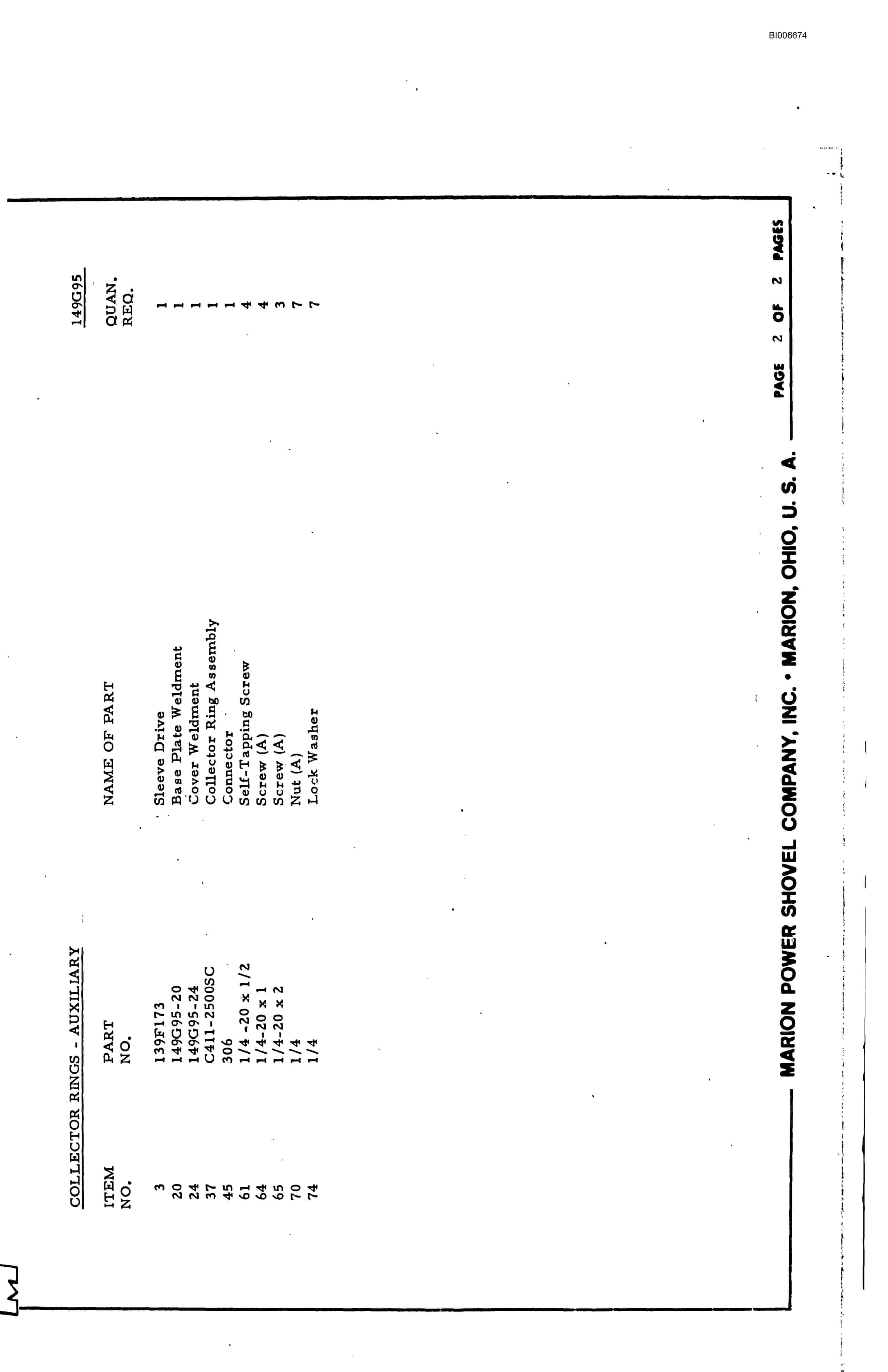 Bucyrus 8050 Parts Catalog BI006674-2