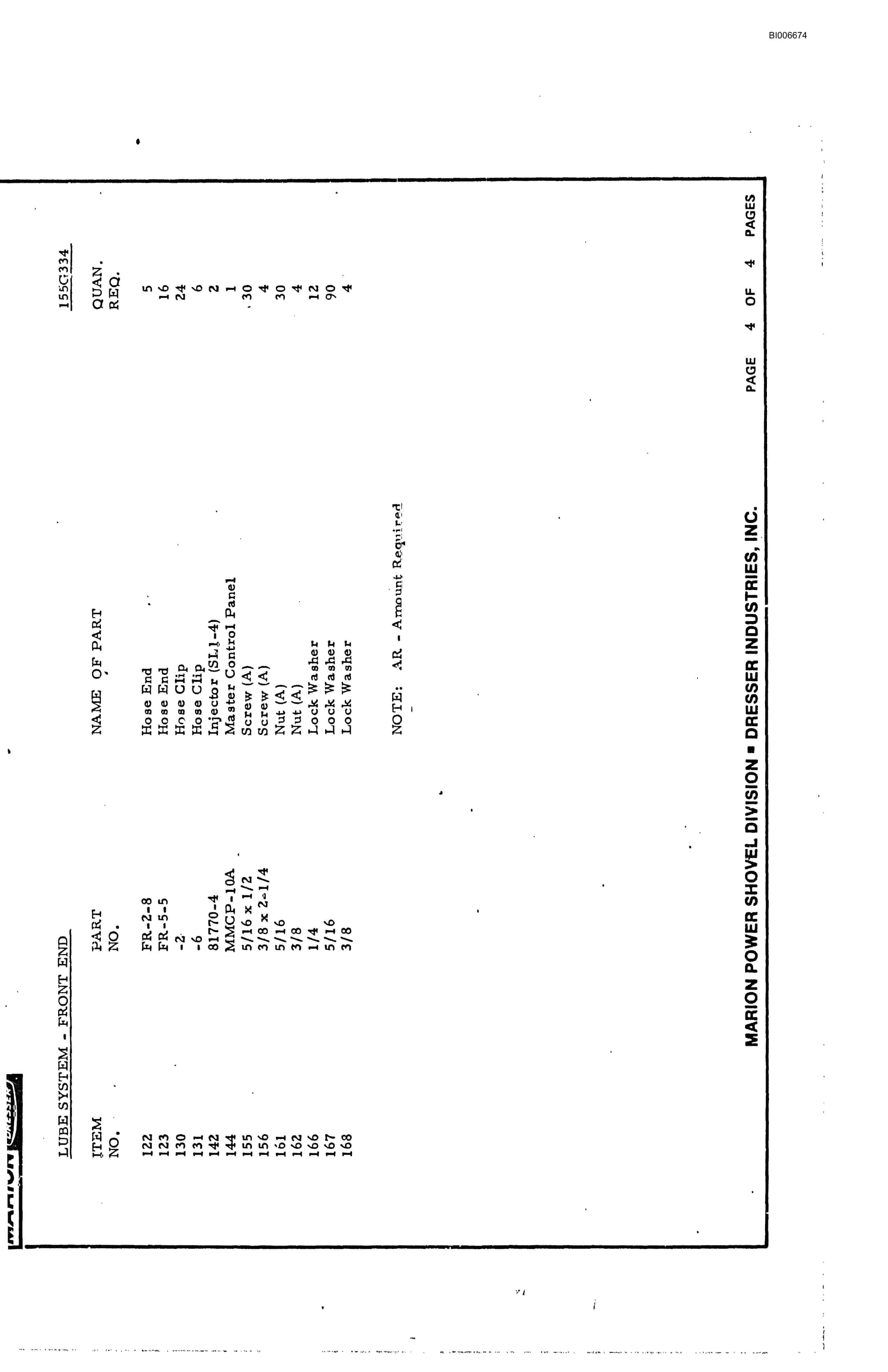 Bucyrus 8050 Parts Catalog BI006674-3