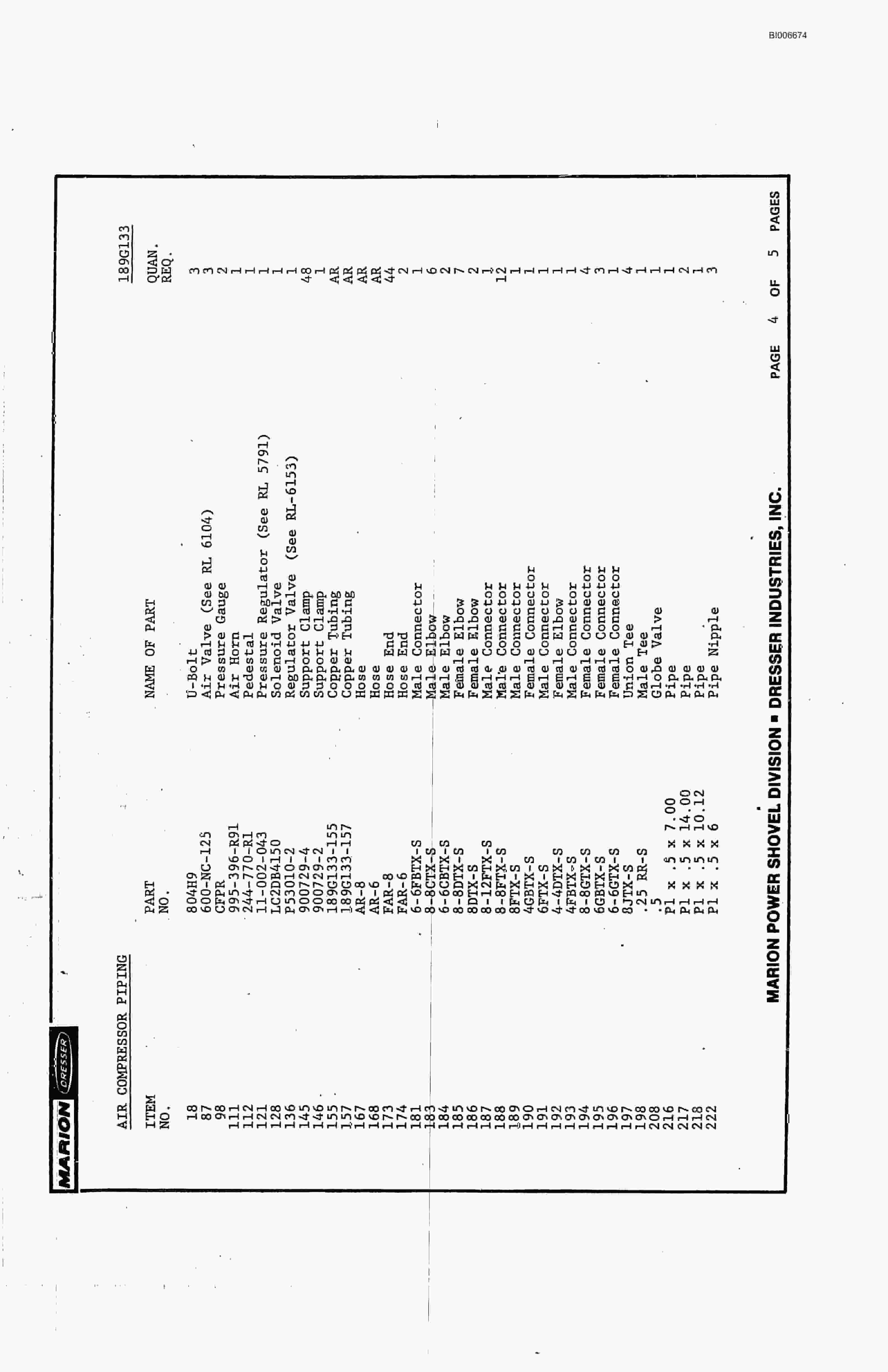 Bucyrus 8050 Parts Catalog BI006674-4