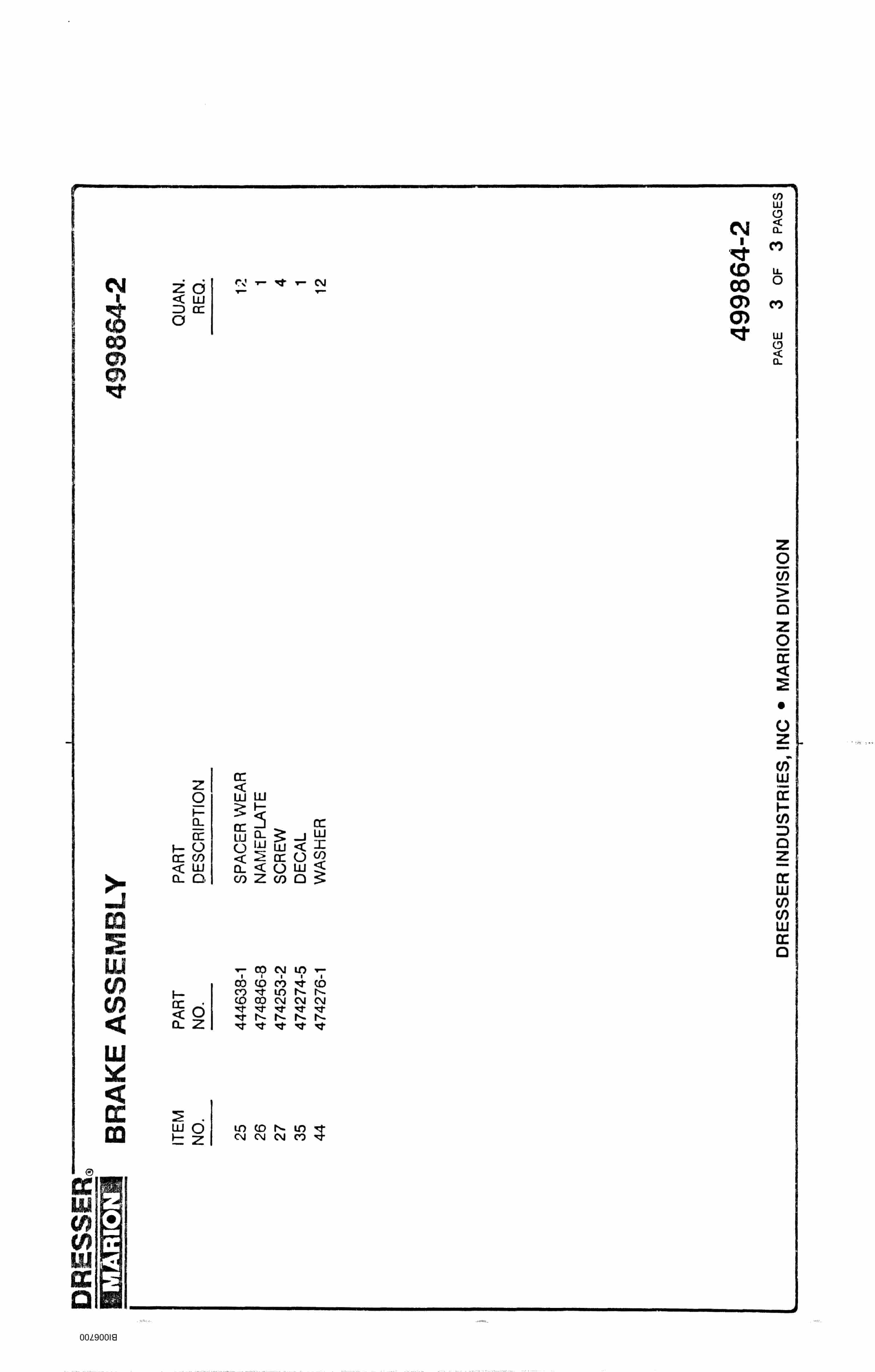 Bucyrus 8050 Parts Catalog BI006700-4