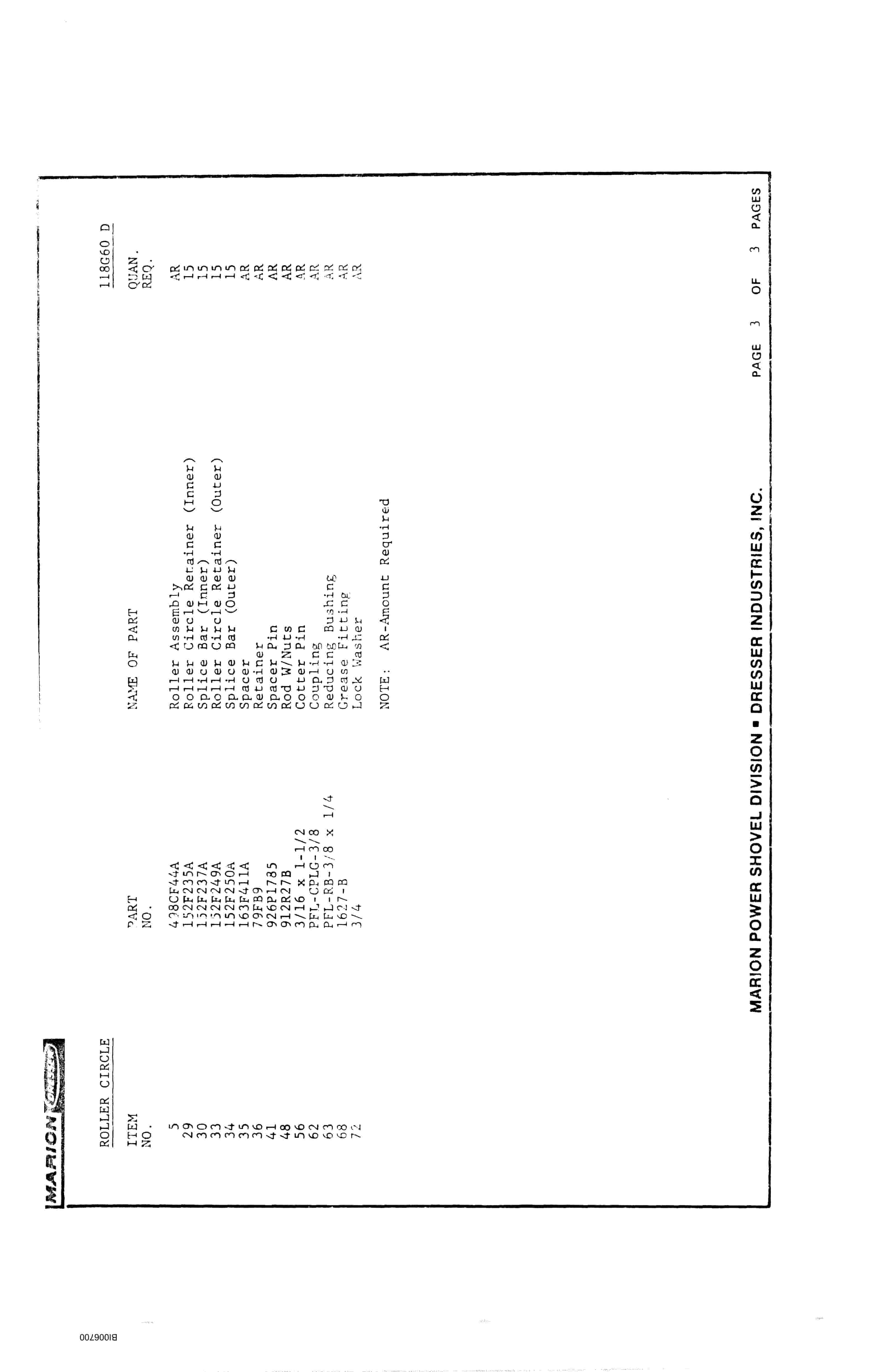 Bucyrus 8050 Parts Catalog BI006700-5