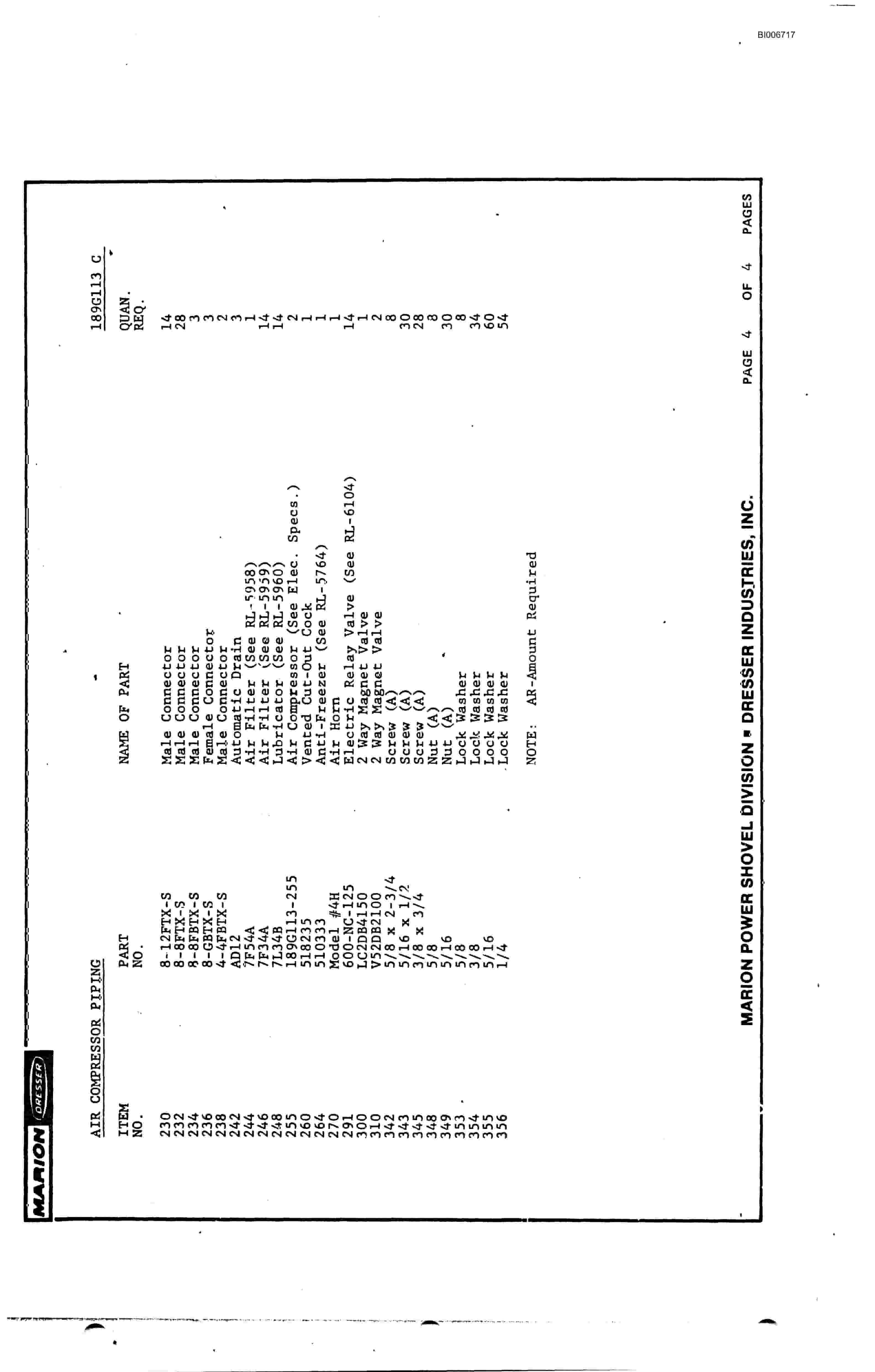 Bucyrus 8050 Parts Catalog BI006717-3