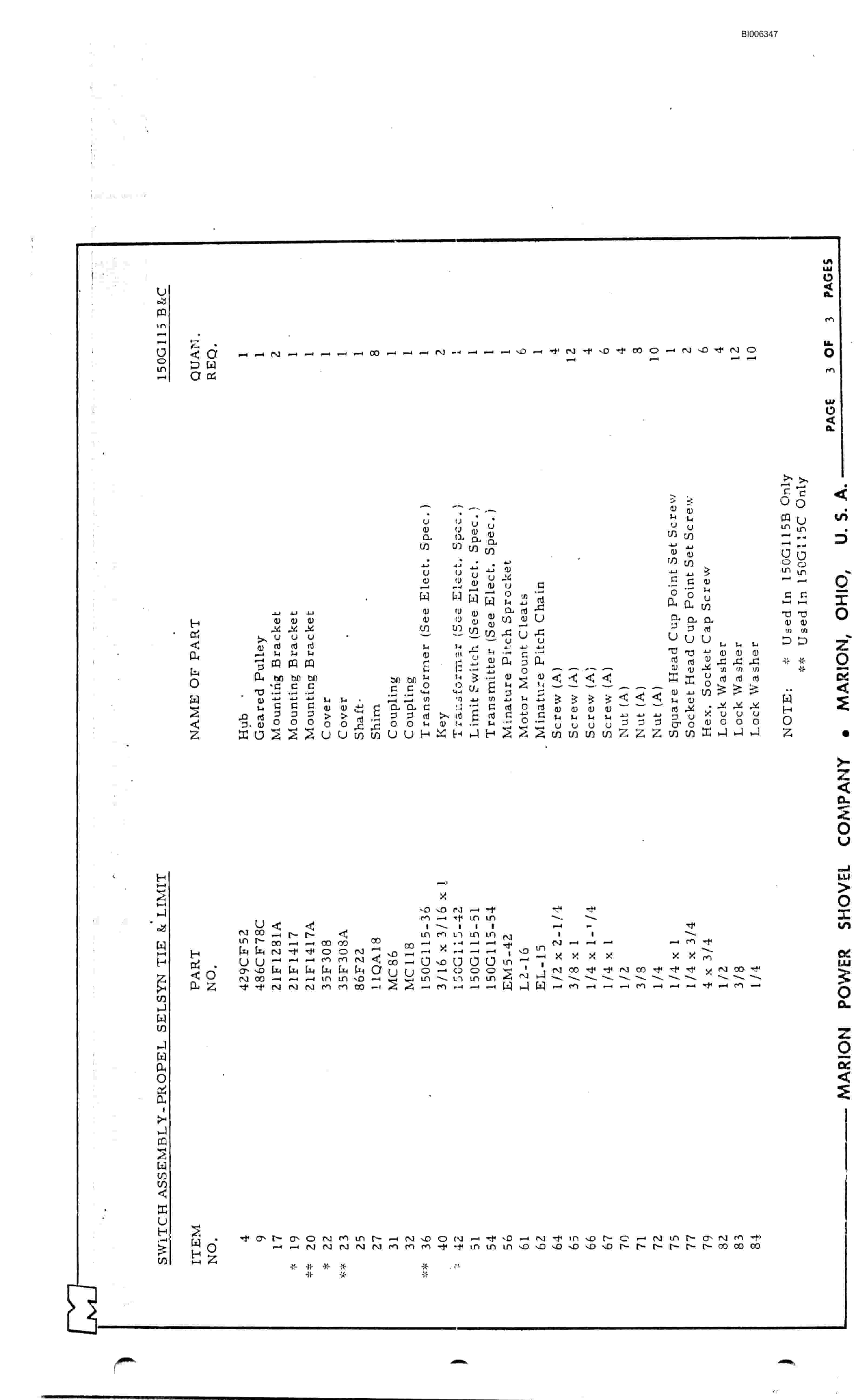 Bucyrus 8050 Walking Dragline Parts Catalog BI006347-2