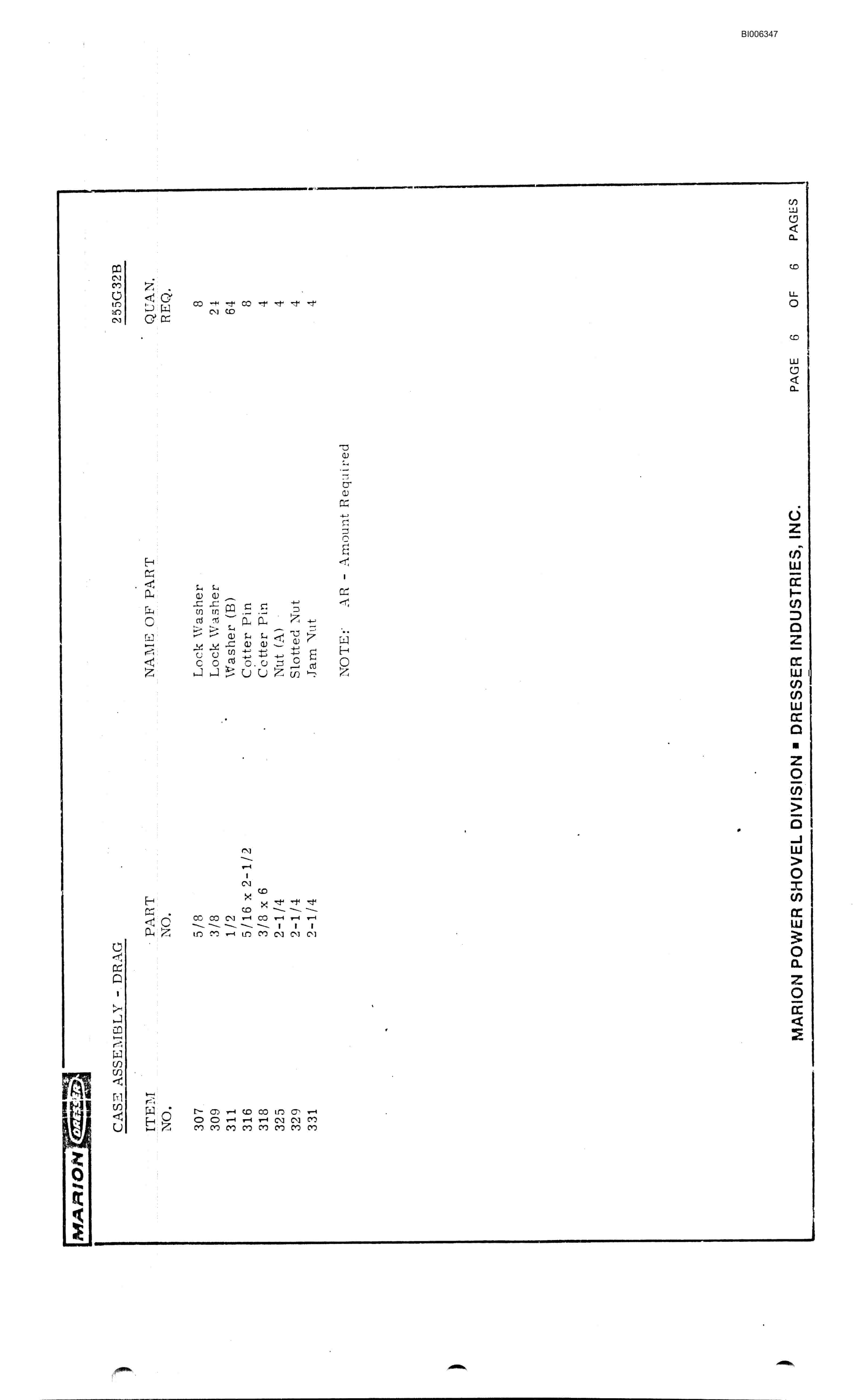 Bucyrus 8050 Walking Dragline Parts Catalog BI006347-5
