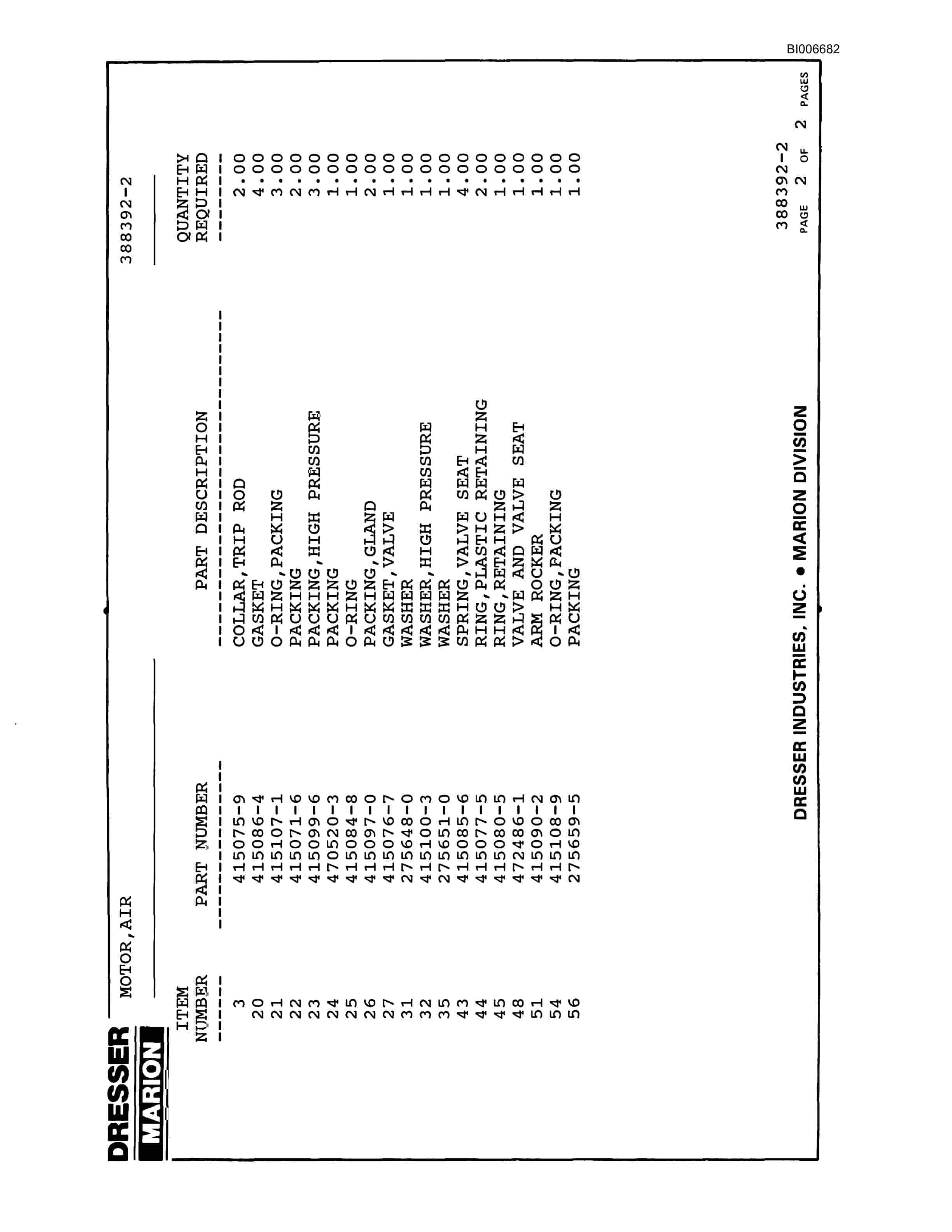 Bucyrus 8200 Dragline Parts Catalog BI006682-3