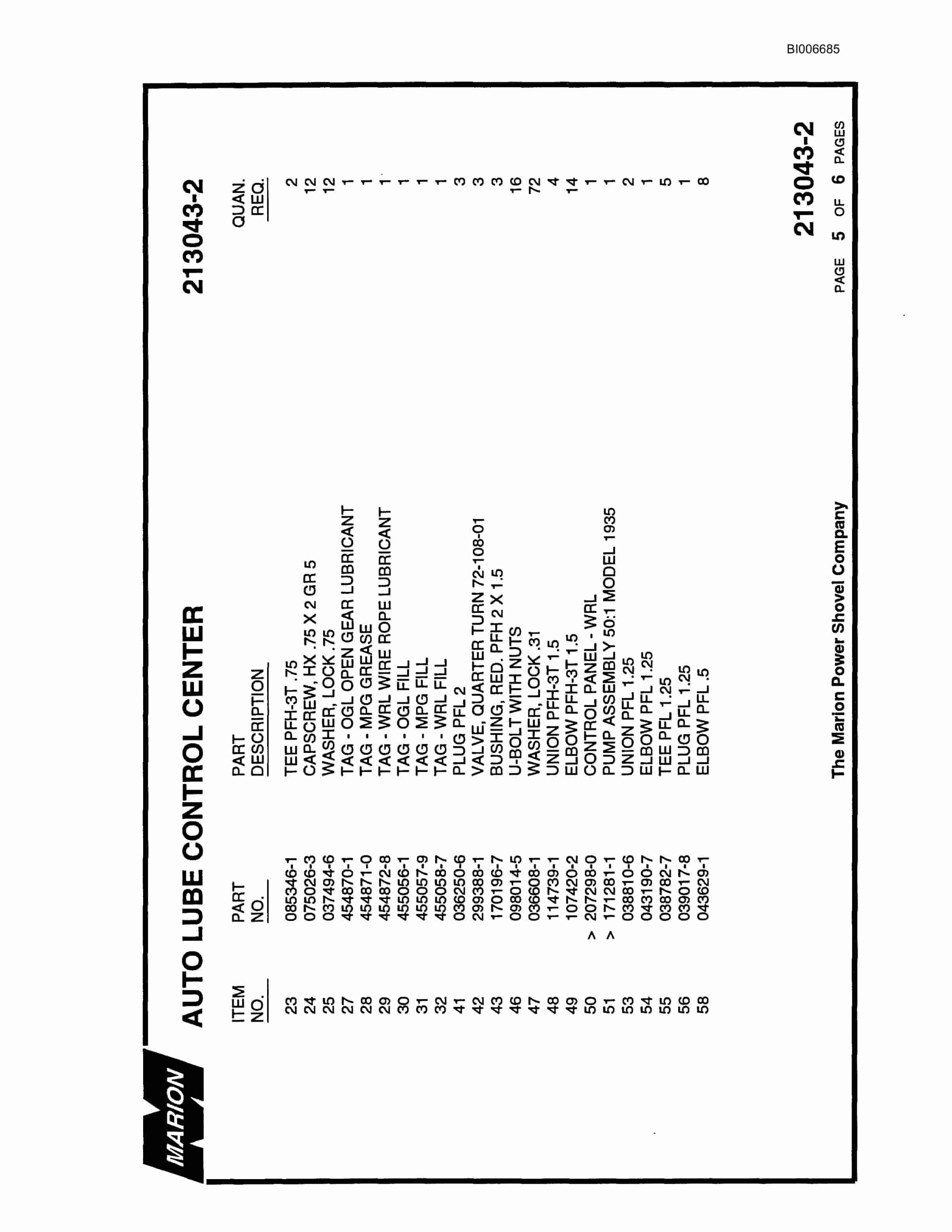 Bucyrus 8200 Dragline Parts Catalog BI006685-2