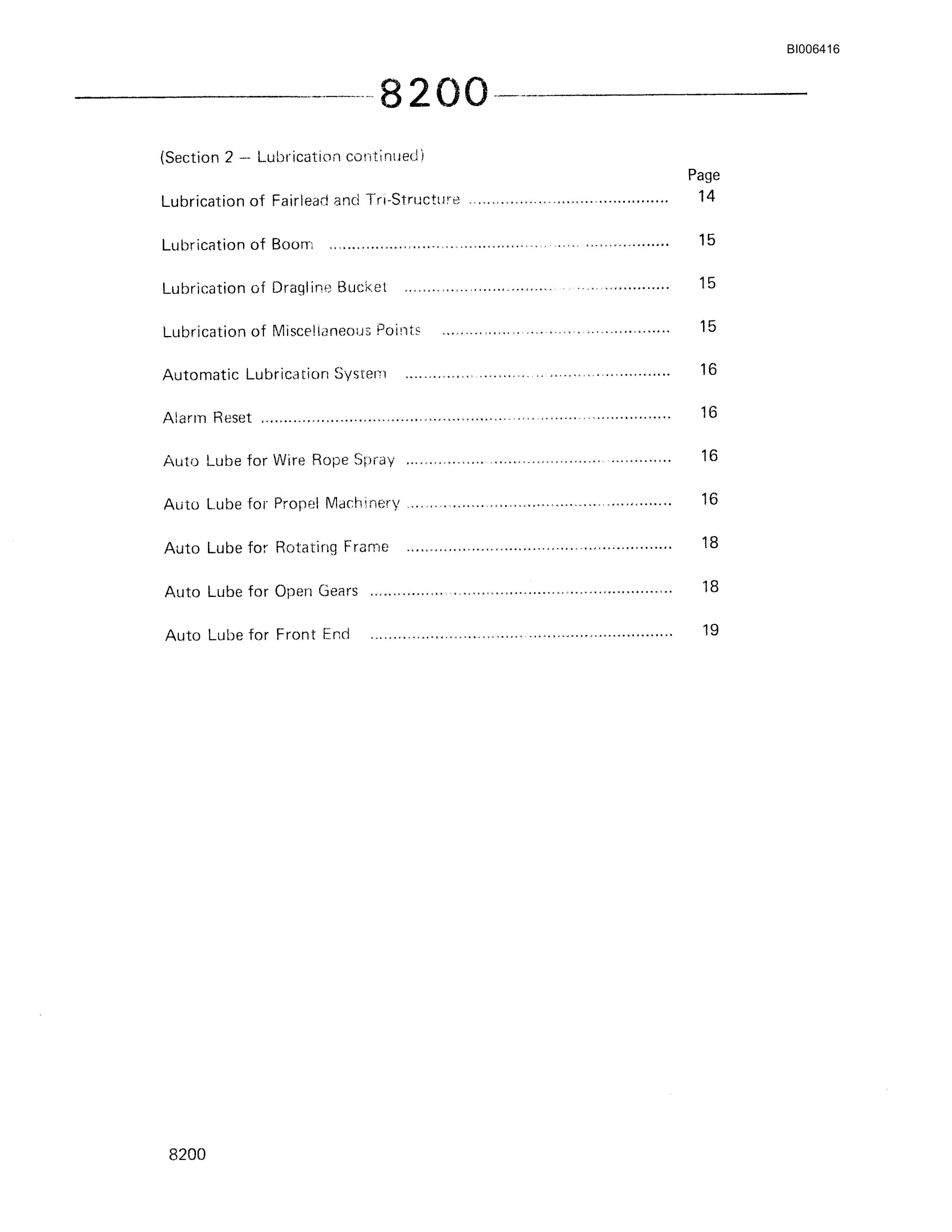 Bucyrus 8200 Dragline Technical Manual BI006416-2