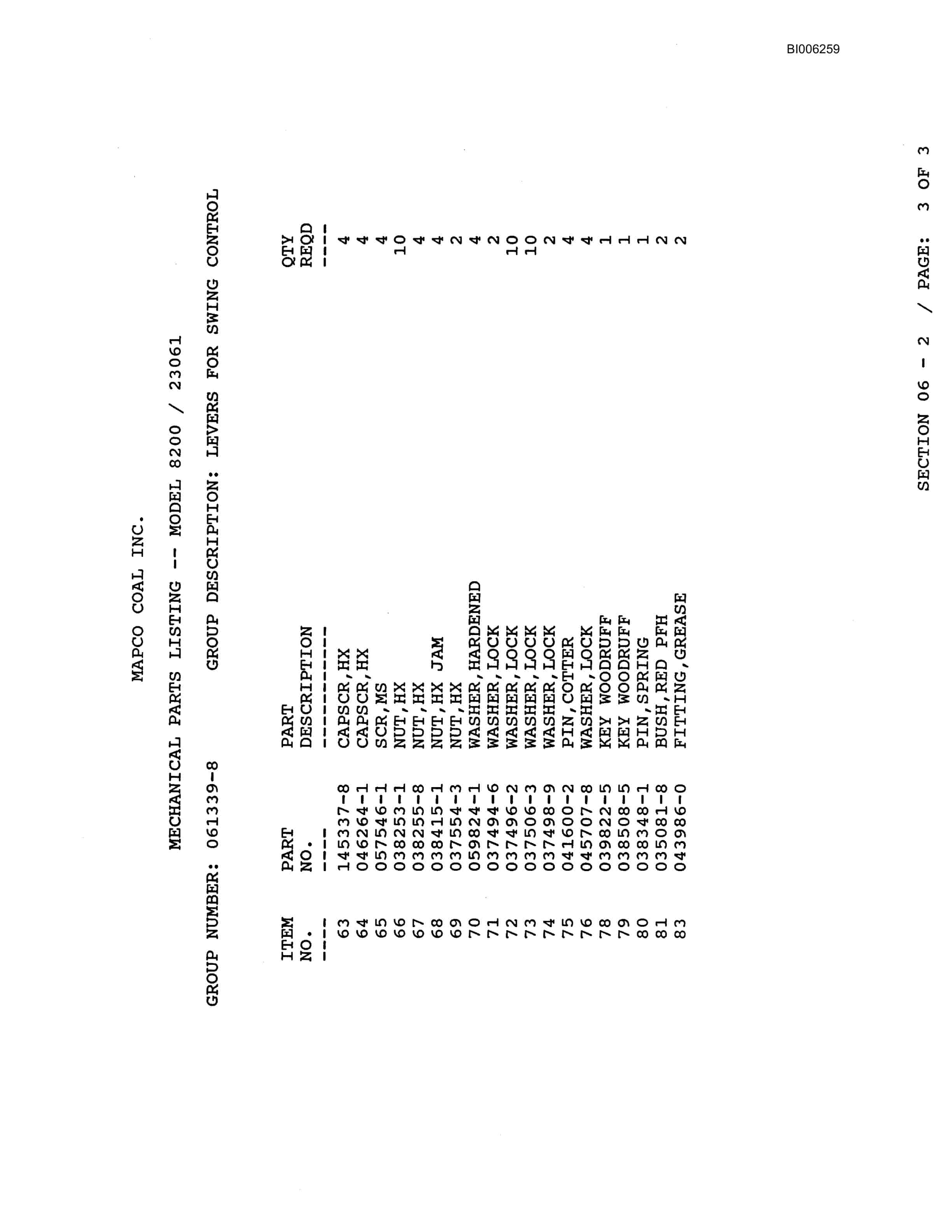 Bucyrus 8200 Parts Catalog BI006259-3