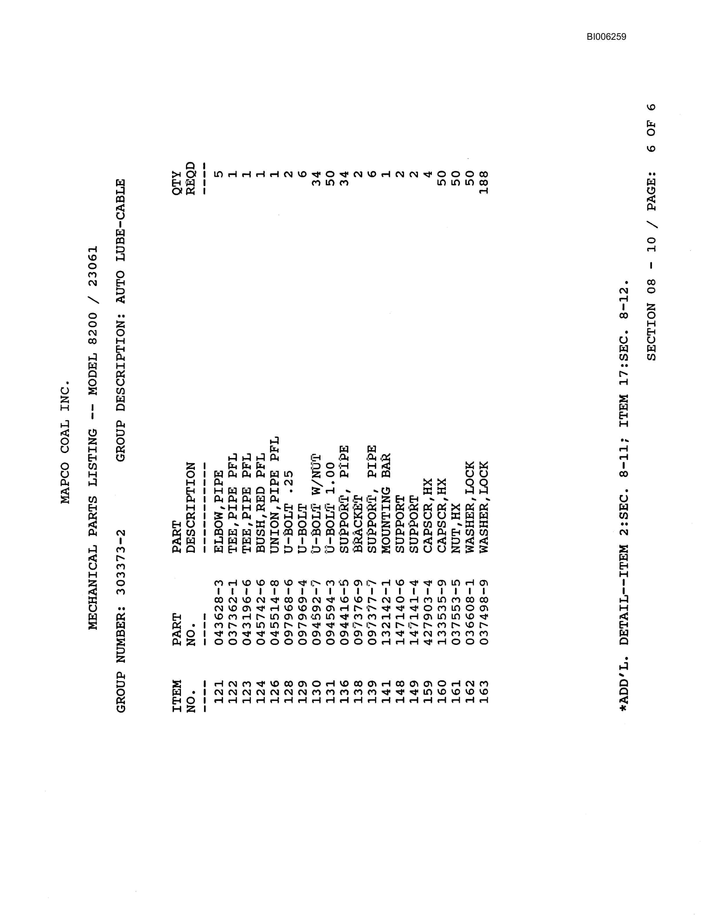 Bucyrus 8200 Parts Catalog BI006259-5