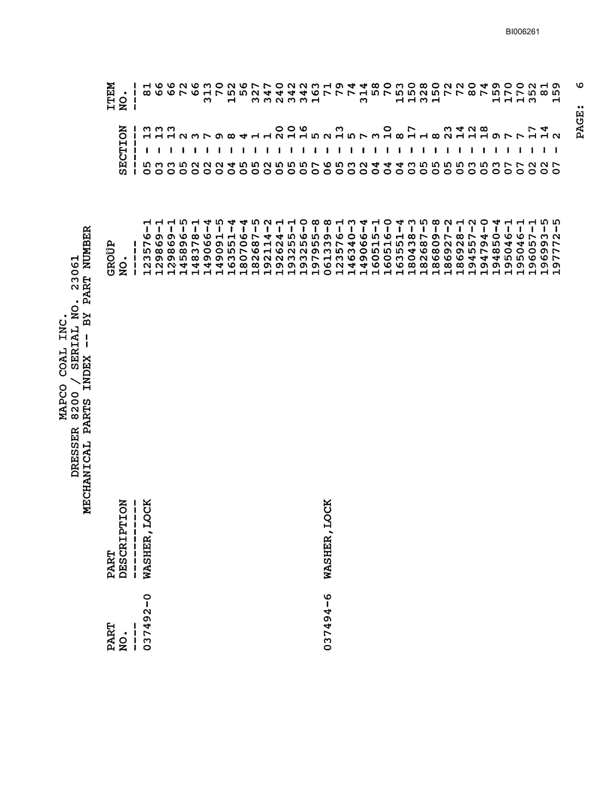 Bucyrus 8200 Parts Catalog BI006261-4