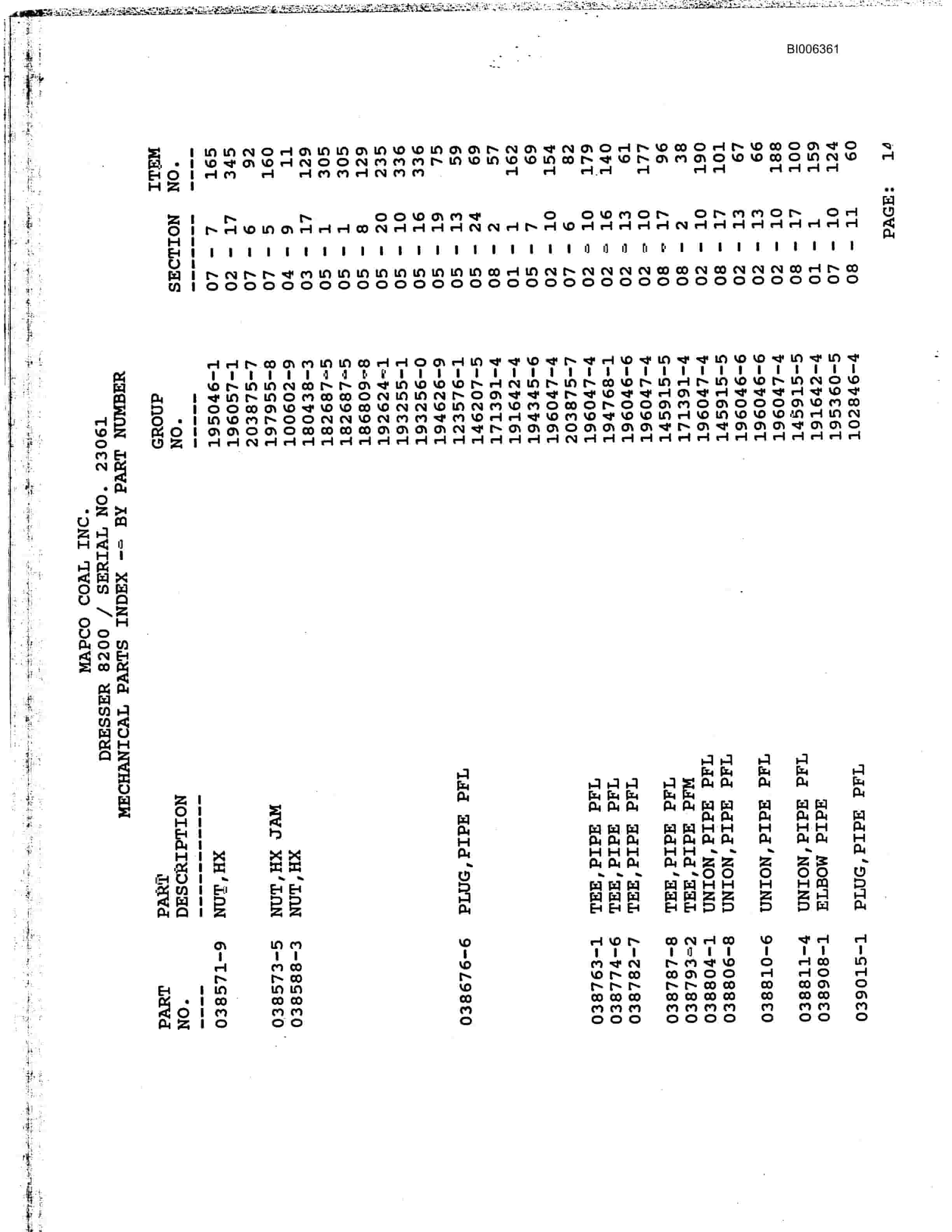 Bucyrus 8200 Parts Catalog BI006361-4