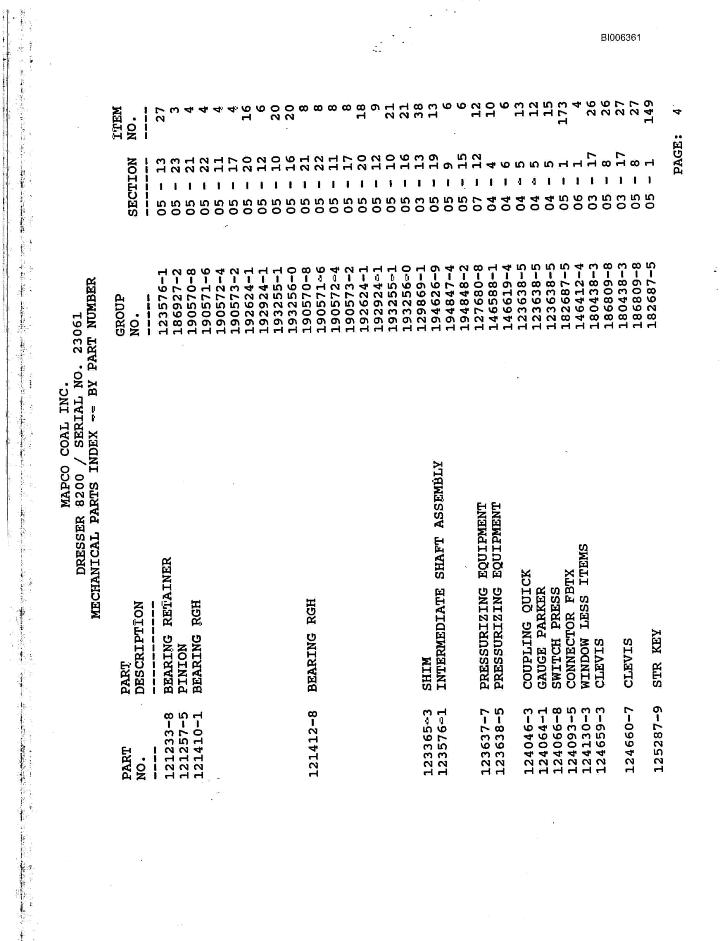 Bucyrus 8200 Parts Catalog BI006361-5