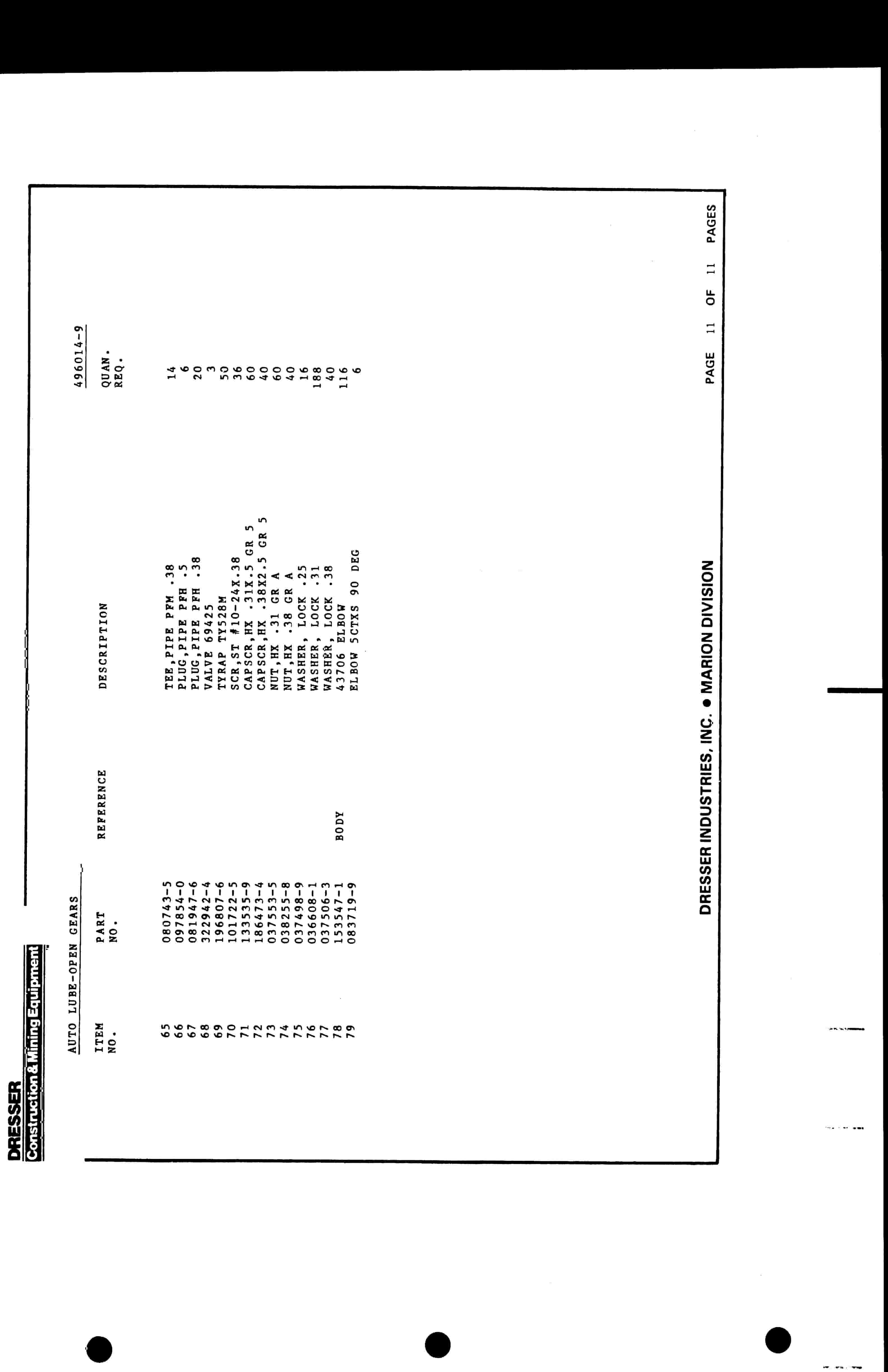 Bucyrus 8200 Parts Catalog BI006689-2