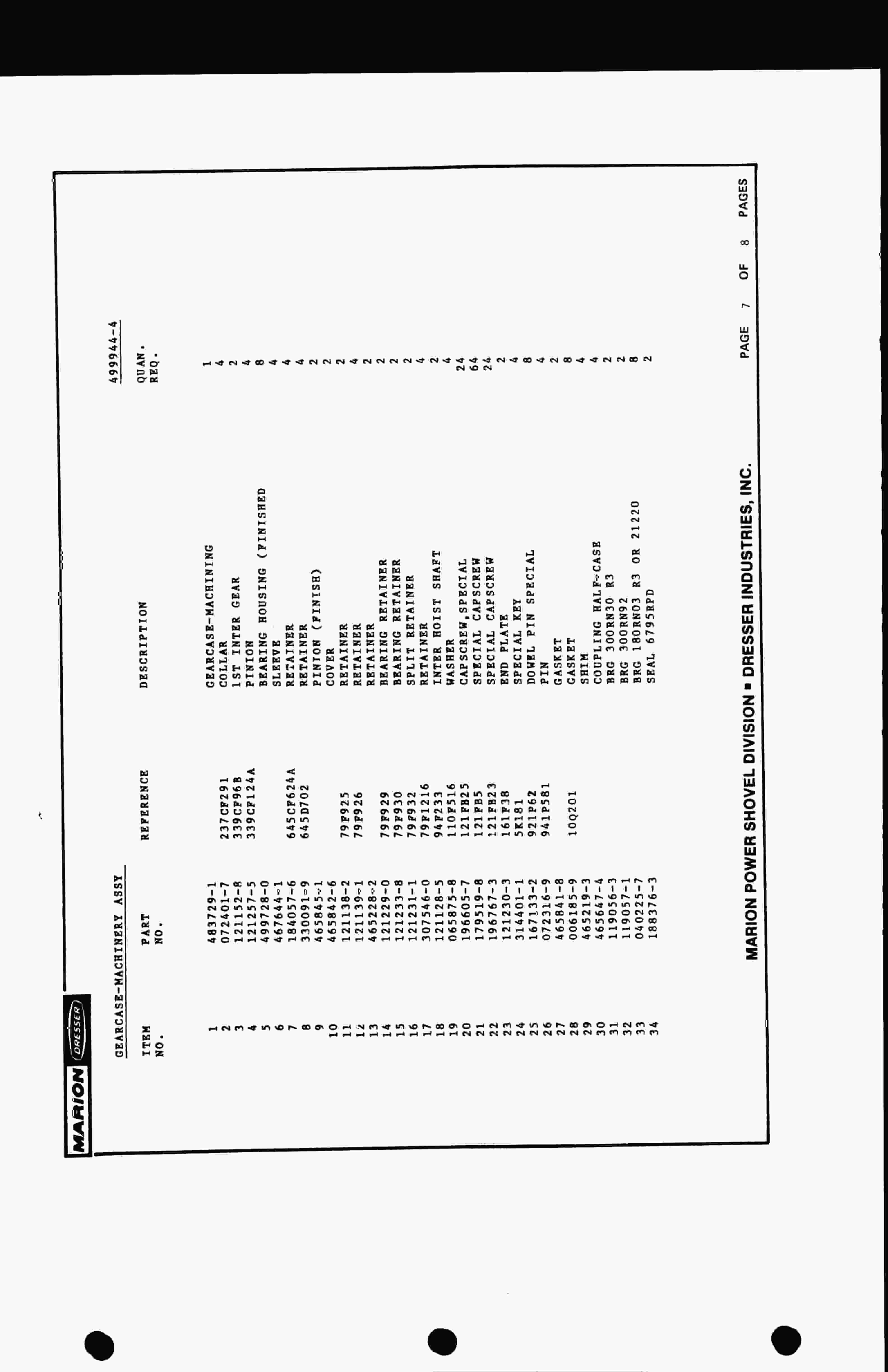 Bucyrus 8200 Parts Catalog BI006689-5
