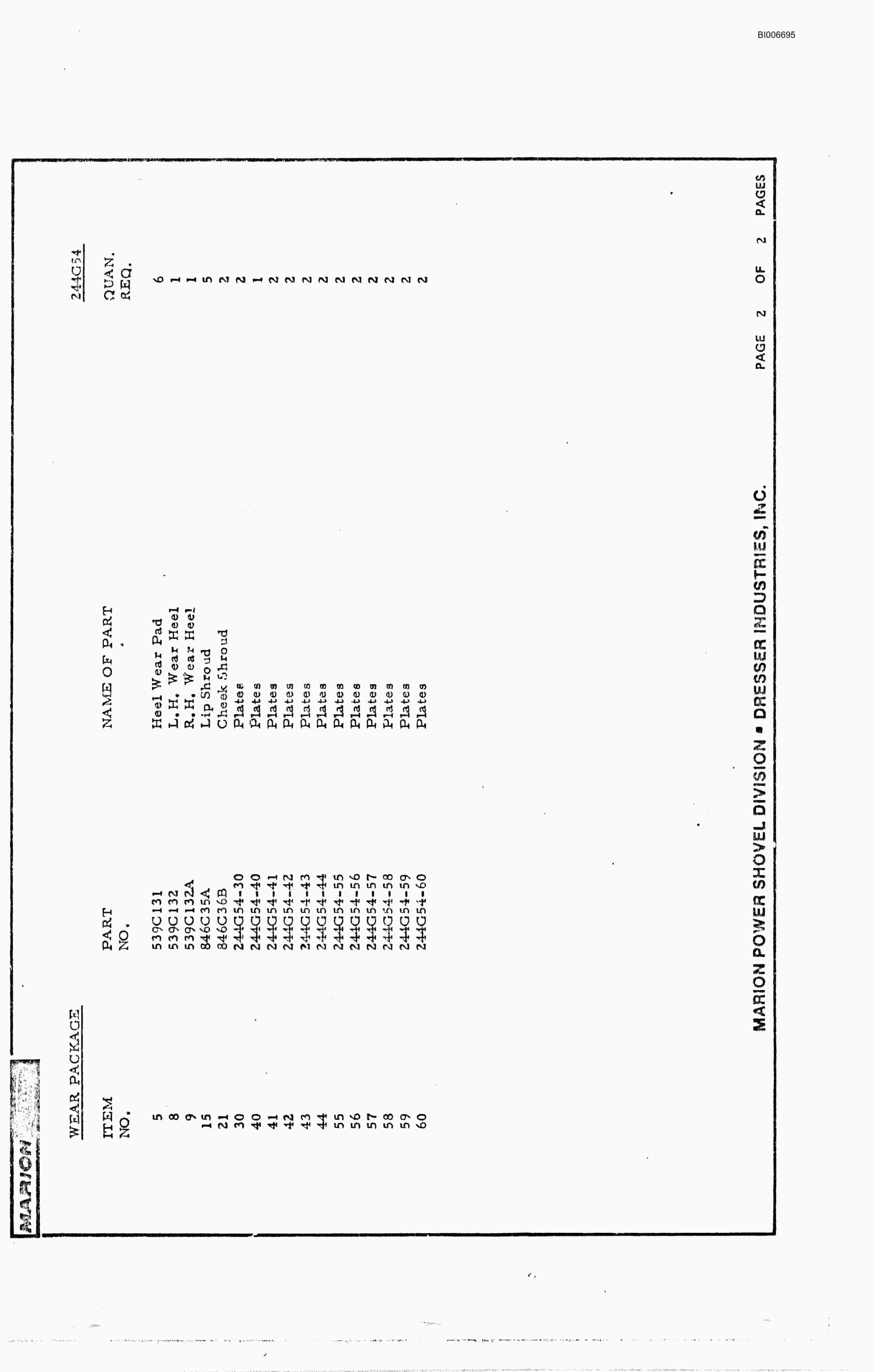 Bucyrus 8200 Parts Catalog BI006695-5