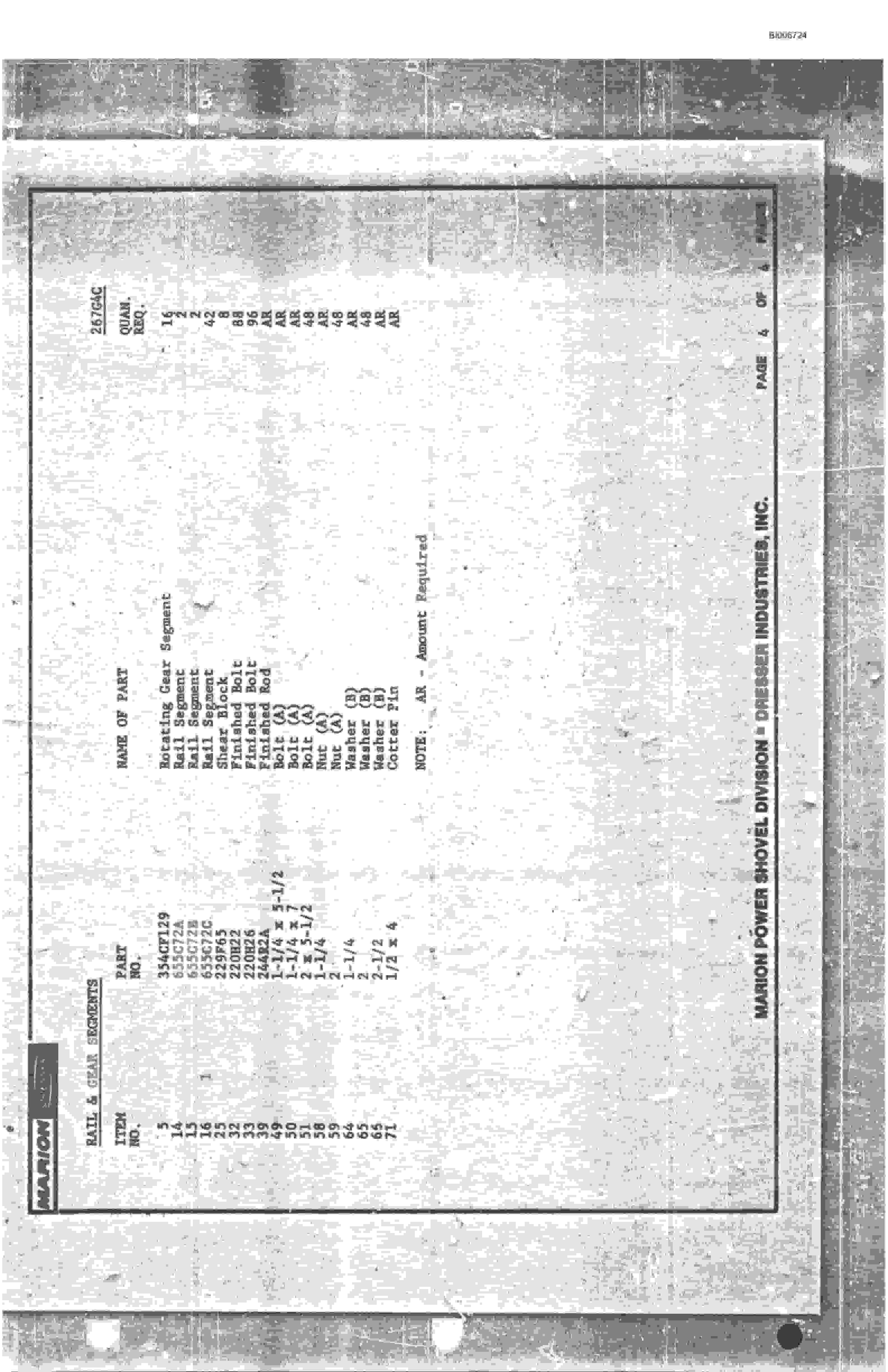 Bucyrus 8200 Parts Catalog BI006724-4